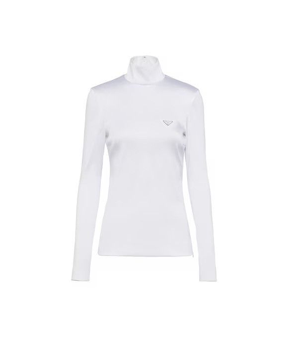 Prada NWT Prada Stretch Satin Top Slim Fit Triangle Logo Size 40 Size S / US 4 / IT 40 - 18 Thumbnail