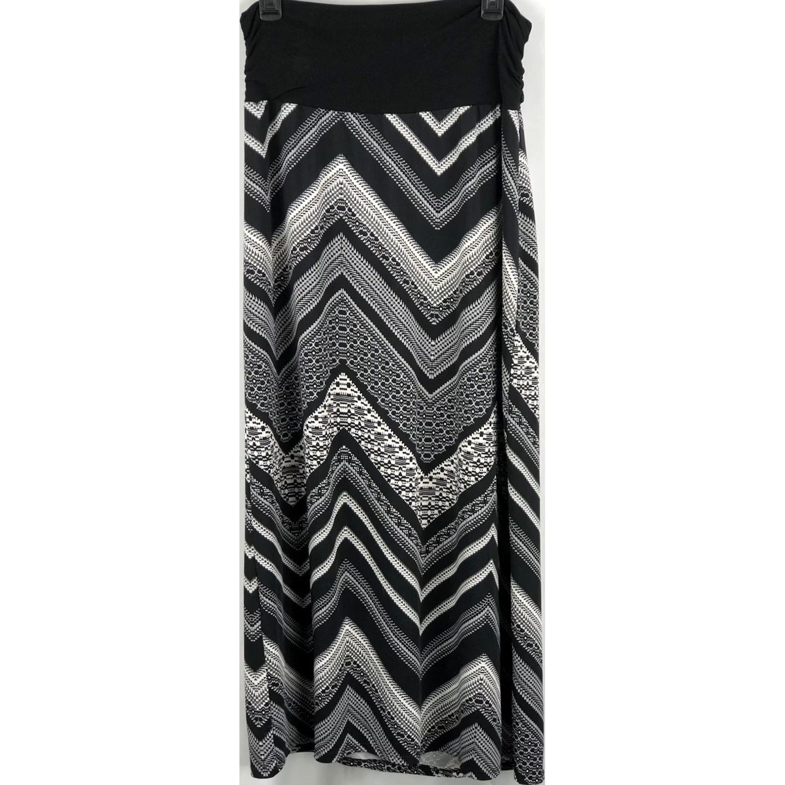 Vintage VINTAGE AB Studio Skirt Maxi L Black White Chevron Ruched Aztec Boho Hippie Geometric 30” Waist Long Women Size 36" / US 14 / IT 50 - 4 Thumbnail