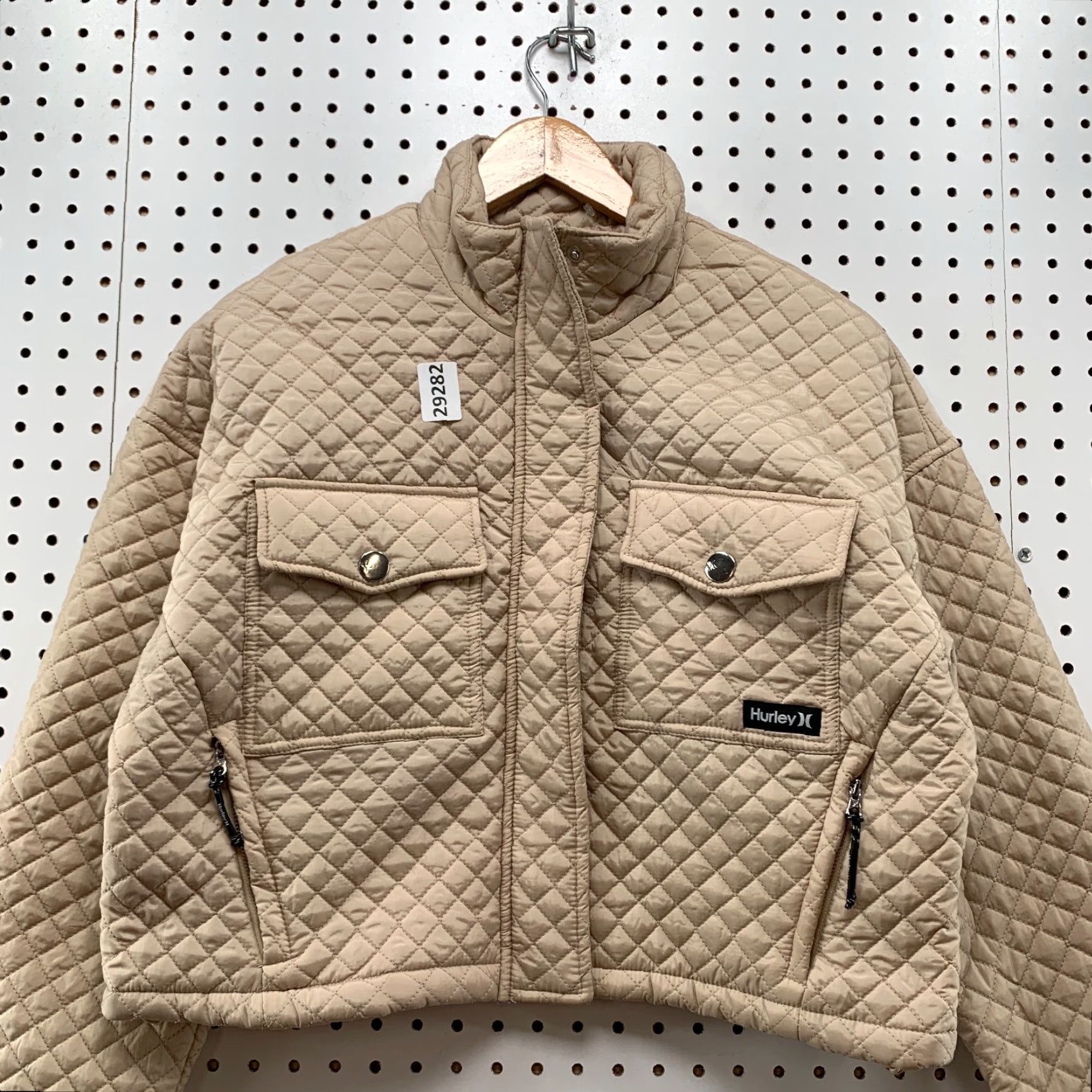 Hurley Hurley Quilted Full Zip Jacket Womens Large Beige Cropped 21x19.5 Size L / US 10 / IT 46 - 6 Thumbnail