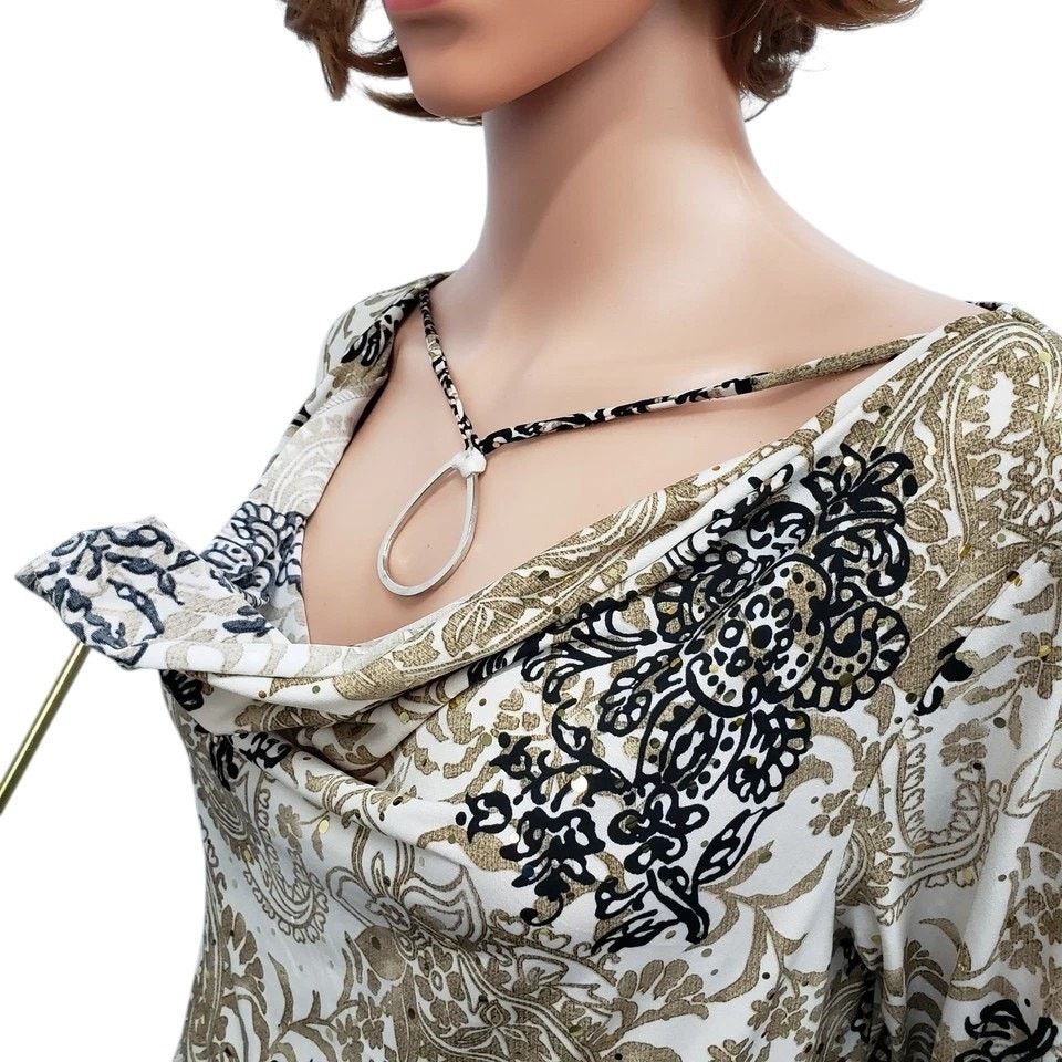 Vintage AGB Draped Neck w Necklace Attached Top Gold Sparkle L Size L / US 10 / IT 46 - 8 Thumbnail