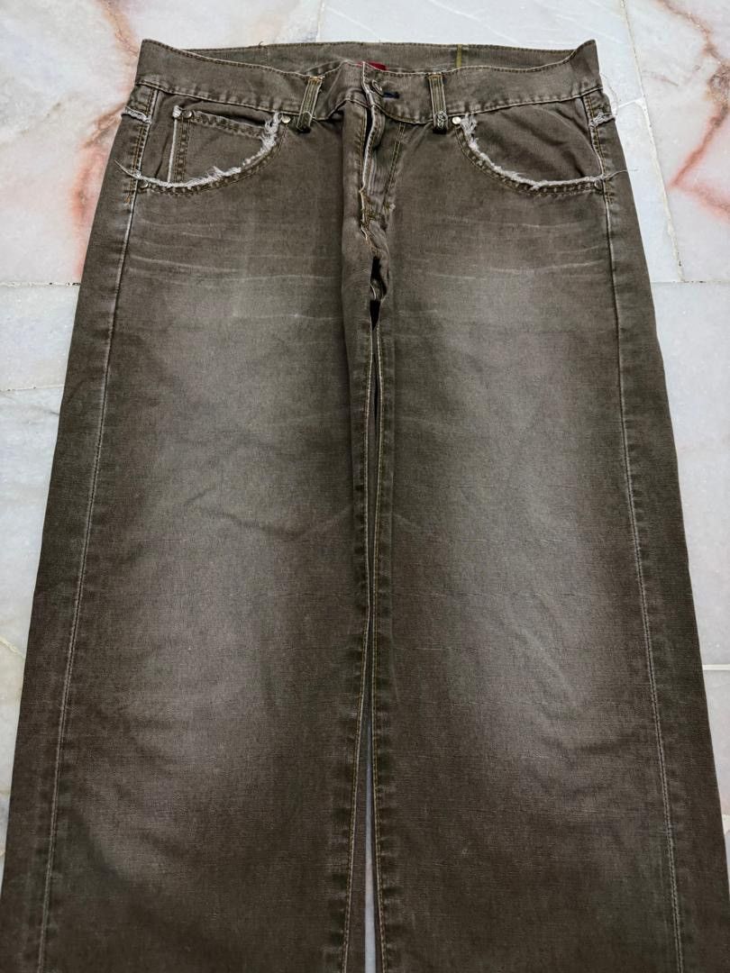 If Six Was Nine 💥Baggy💥Insane Edwin 503 Sand Washed Distressed Brown Jeans Size US 33 - 3 Thumbnail