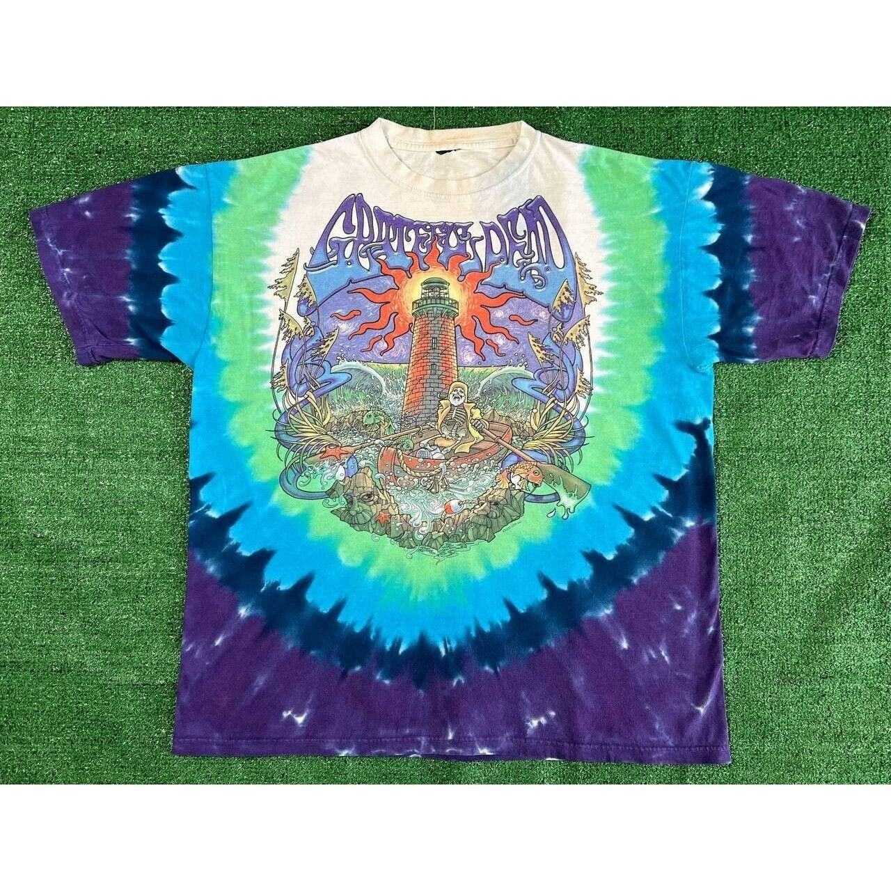 image of Vintage 2000 Grateful Dead Lighthouse Tie Dye Liquid Blue, Men's (Size 2XL)