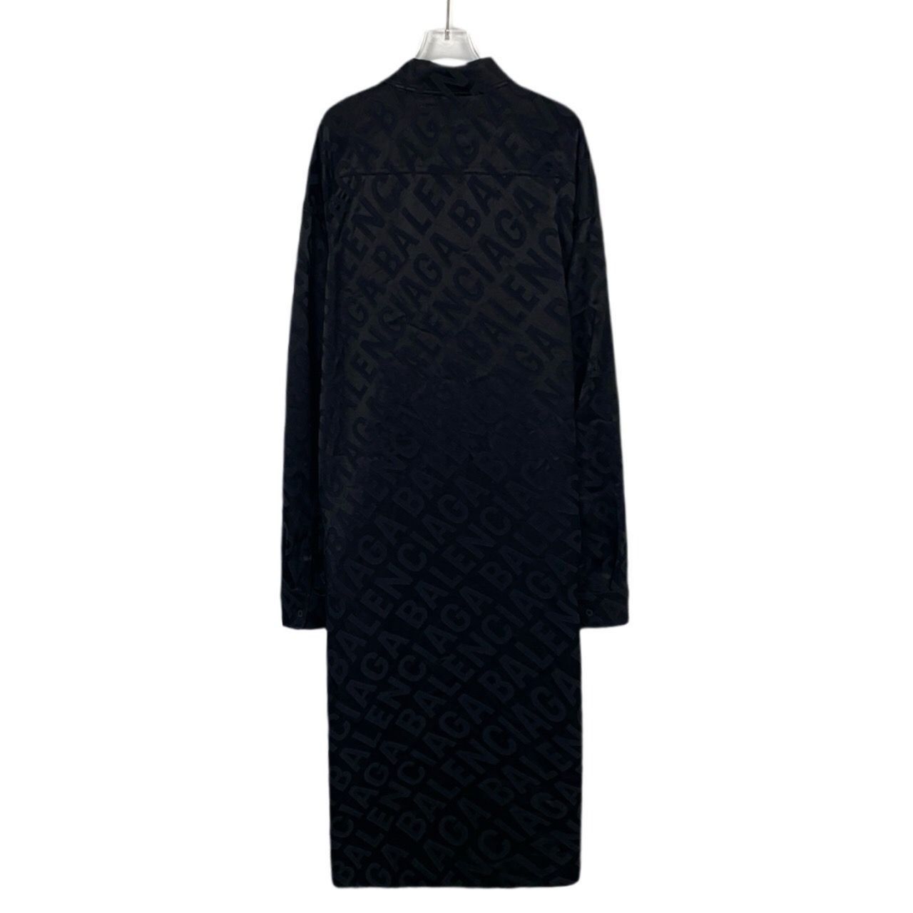 Balenciaga Balenciaga Black Satin Logo Jacquard Long-Sleeve Shirt Dress Size S / US 4 / IT 40 - 2 Thumbnail