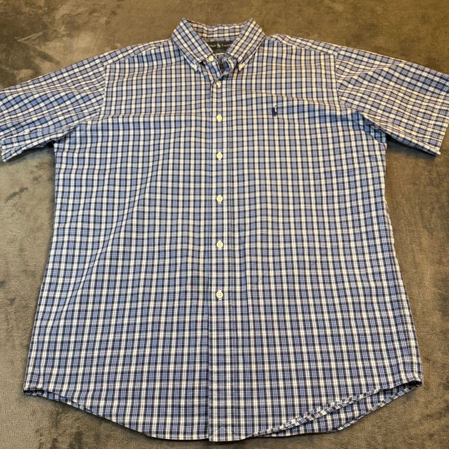 Ralph Lauren Ralph Lauren Button-Up Shirt Mens Large Blue Plaid Short Sleeve Custom Fit Button-Down Collar Embroidered Pony Logo Regular Fit Casual Business Size US L / EU 52-54 / 3 - 3 Thumbnail