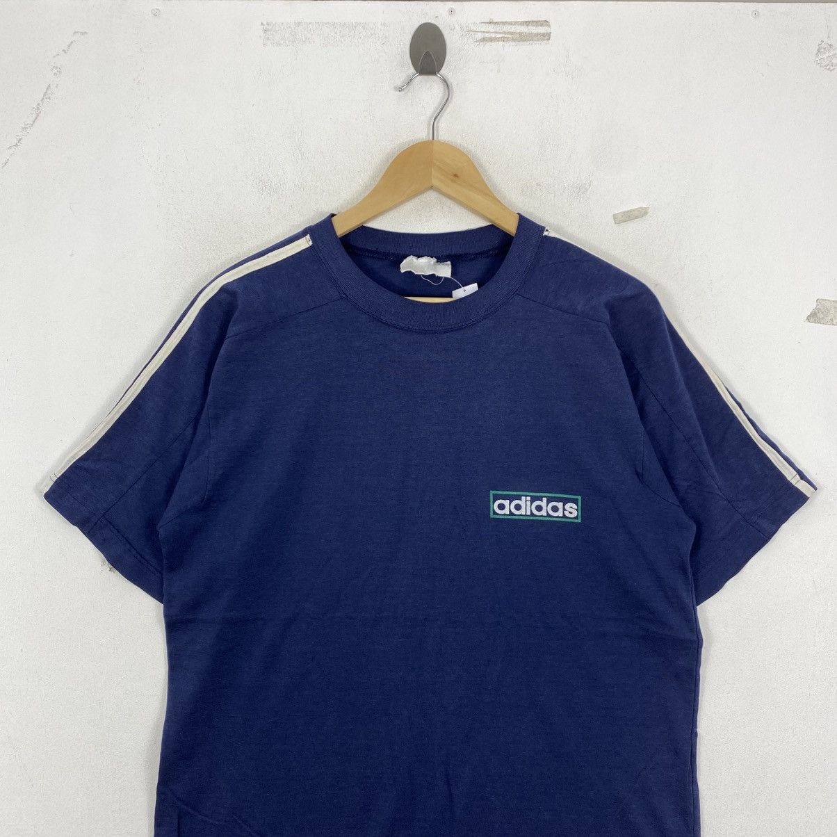 Adidas Vintage 90s Adidas 3 Stripe Sleeve Tee Navy Green L Trefoil Size US L / EU 52-54 / 3 - 3 Thumbnail