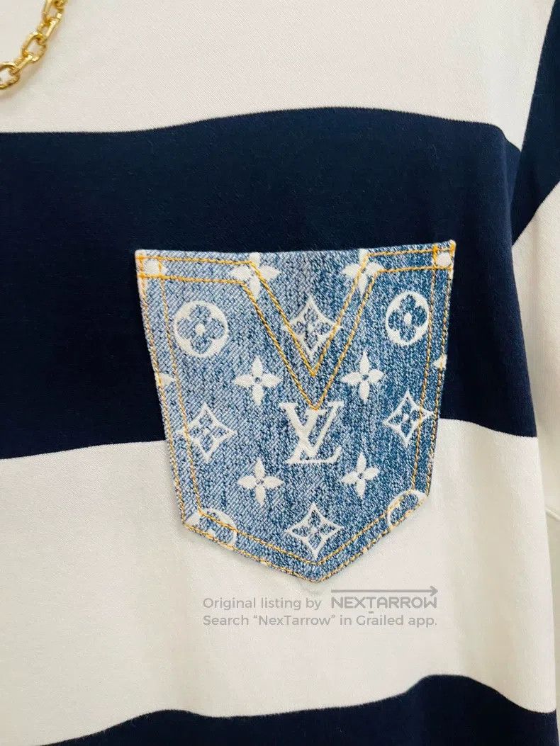Louis Vuitton Louis Vuitton Navy striped logo denim paneled short sleeve Size L / US 10 / IT 46 - 3 Thumbnail