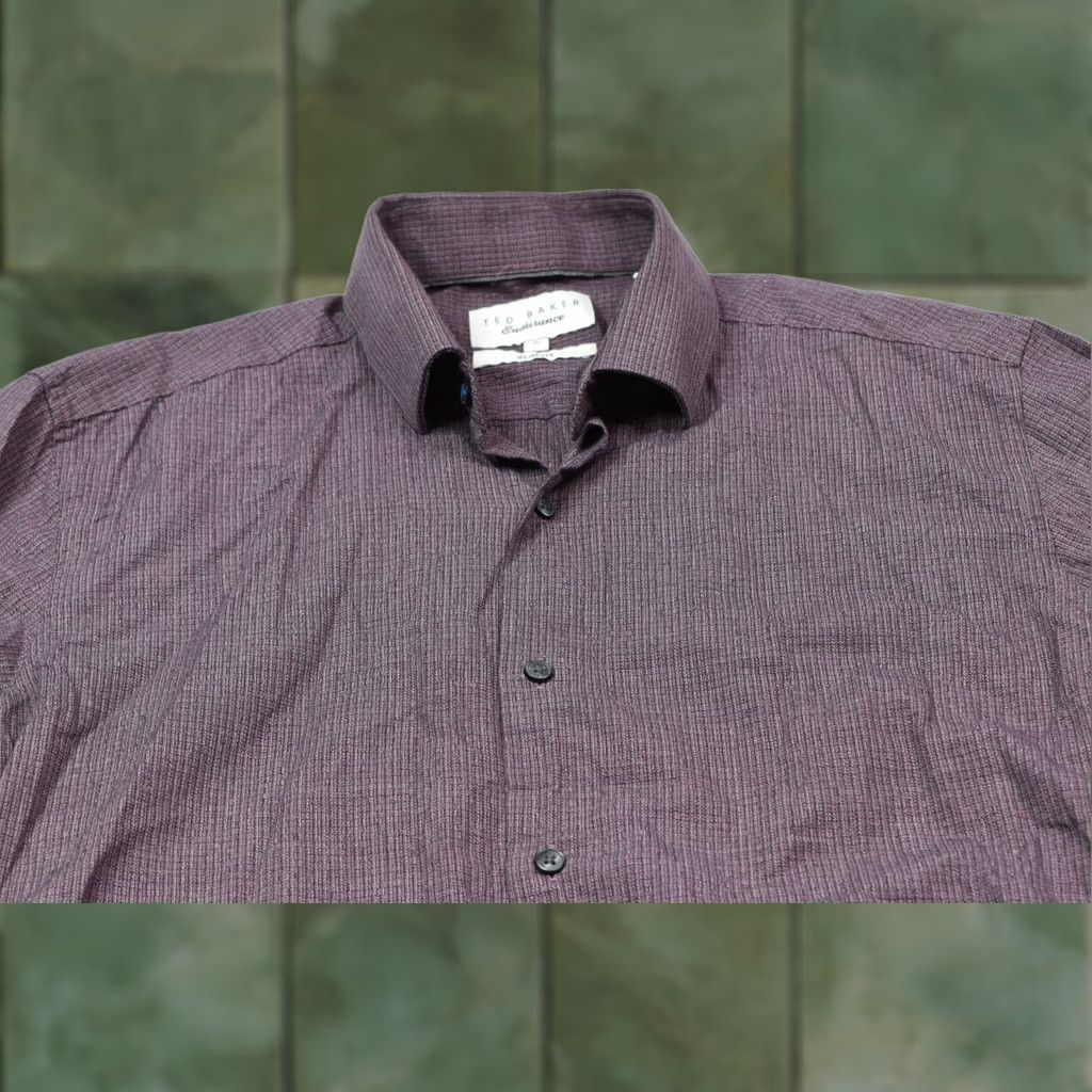 Ted Baker Ted Baker Endurance Shirt Mens 15 Purple Long Sleeve Button-Up Slim Fit Cotton Shirt Size US M / EU 48-50 / 2 - 1 Thumbnail