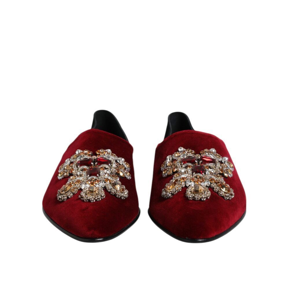 Dolce & Gabbana Dolce & Gabbana Black Red Velvet Embellished Slip On Shoes Size US 12 / EU 45 - 2 Thumbnail