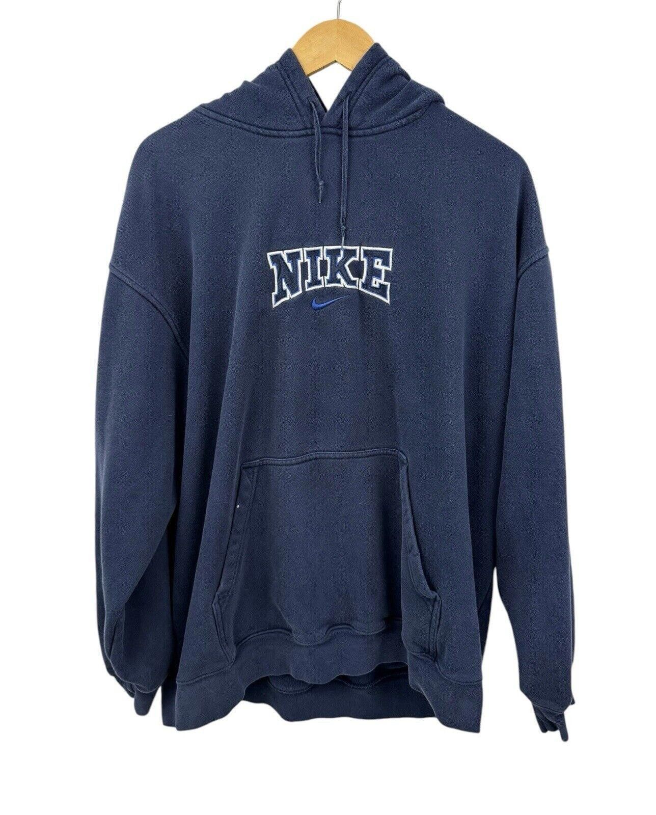 Nike Vintage Nike Spellout Blue Center Swoosh Hoodie XL Size US 36 / EU 52 - 1 Thumbnail