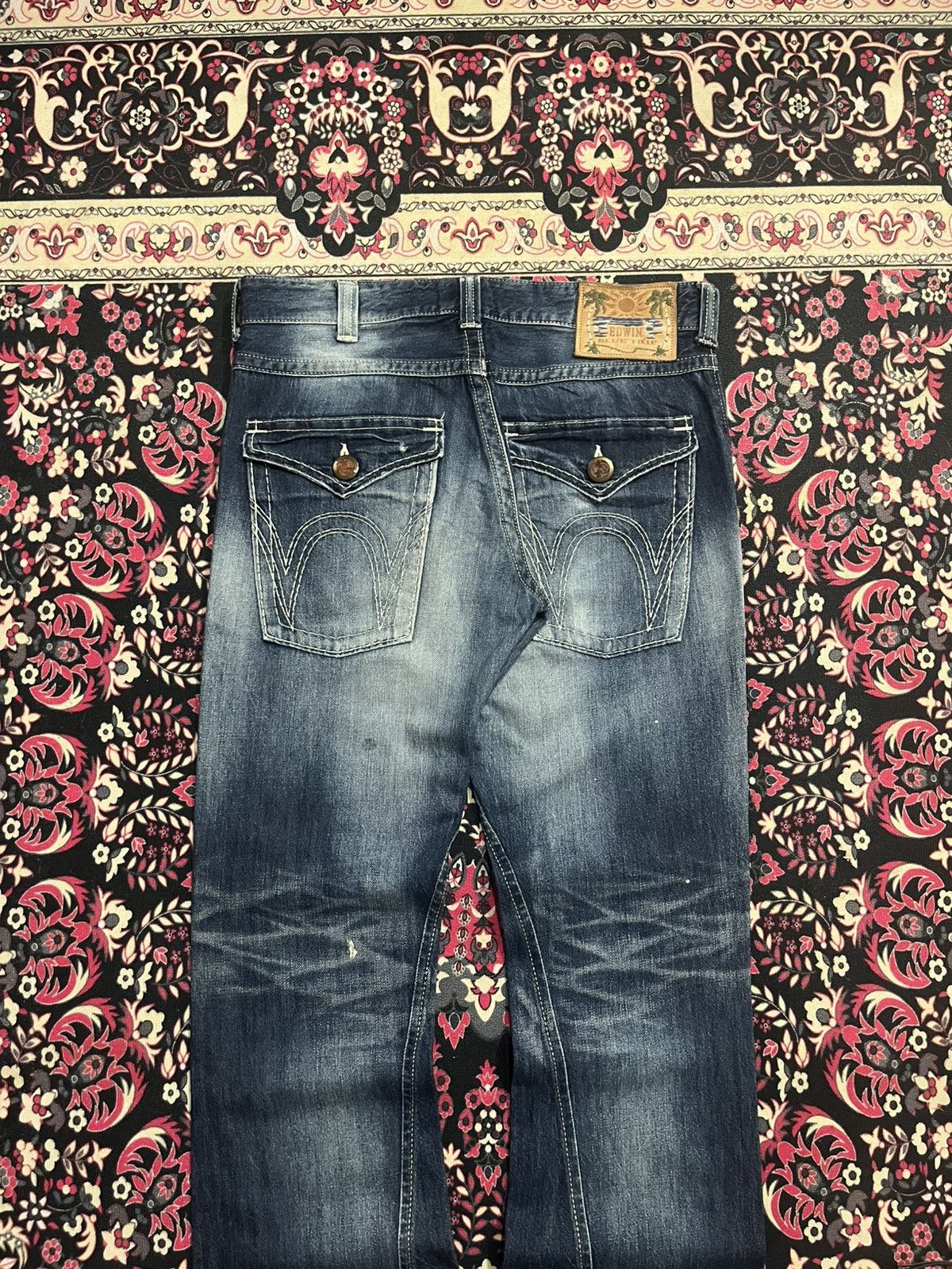 Tornado Mart ⚡️Flare⚡️Vintage Edwin Blue Trip Blowout Distressed Blue Jeans Size US 34 / EU 50 - 6 Thumbnail