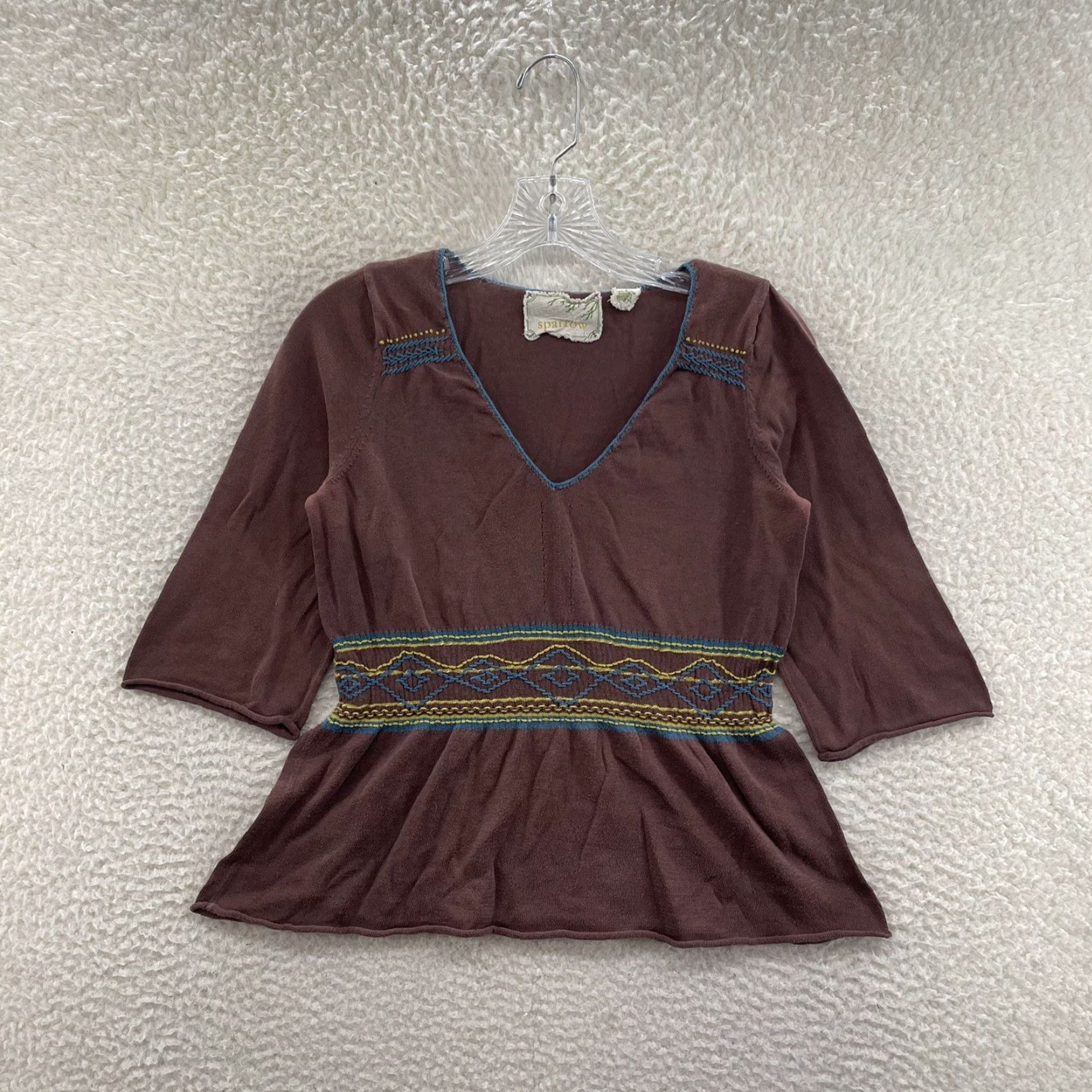 Arrow VINTAGE Y2K Embroidered Boho Peplum Top Shirt Medium Brown Nike? Size M / US 6-8 / IT 42-44 - 2 Thumbnail