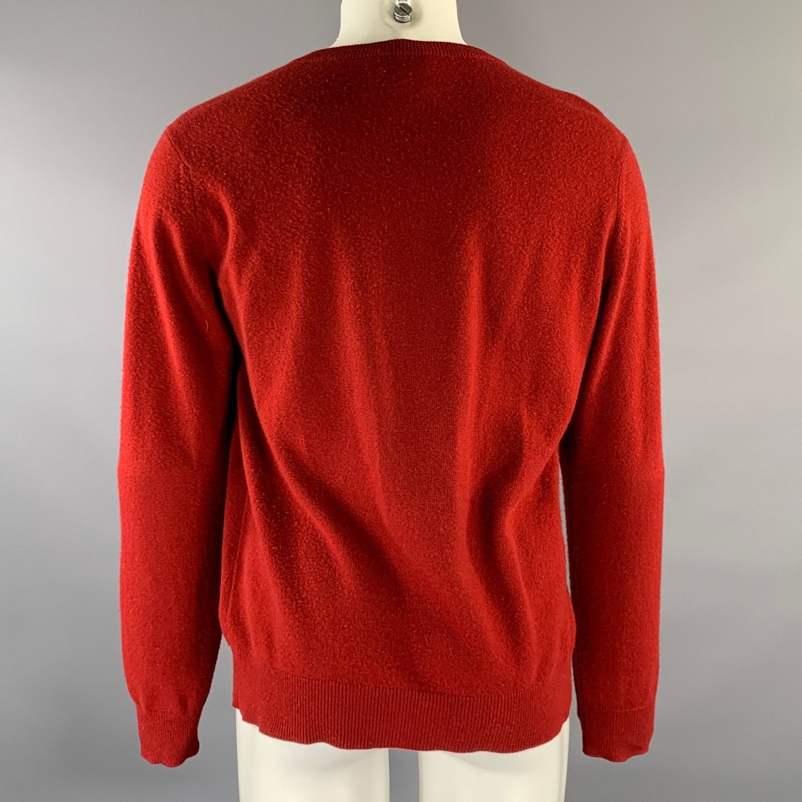 Hermes HERMES Size M Red Ribbed Cashmere V-Neck Sweater Size US M / EU 48-50 / 2 - 3 Thumbnail