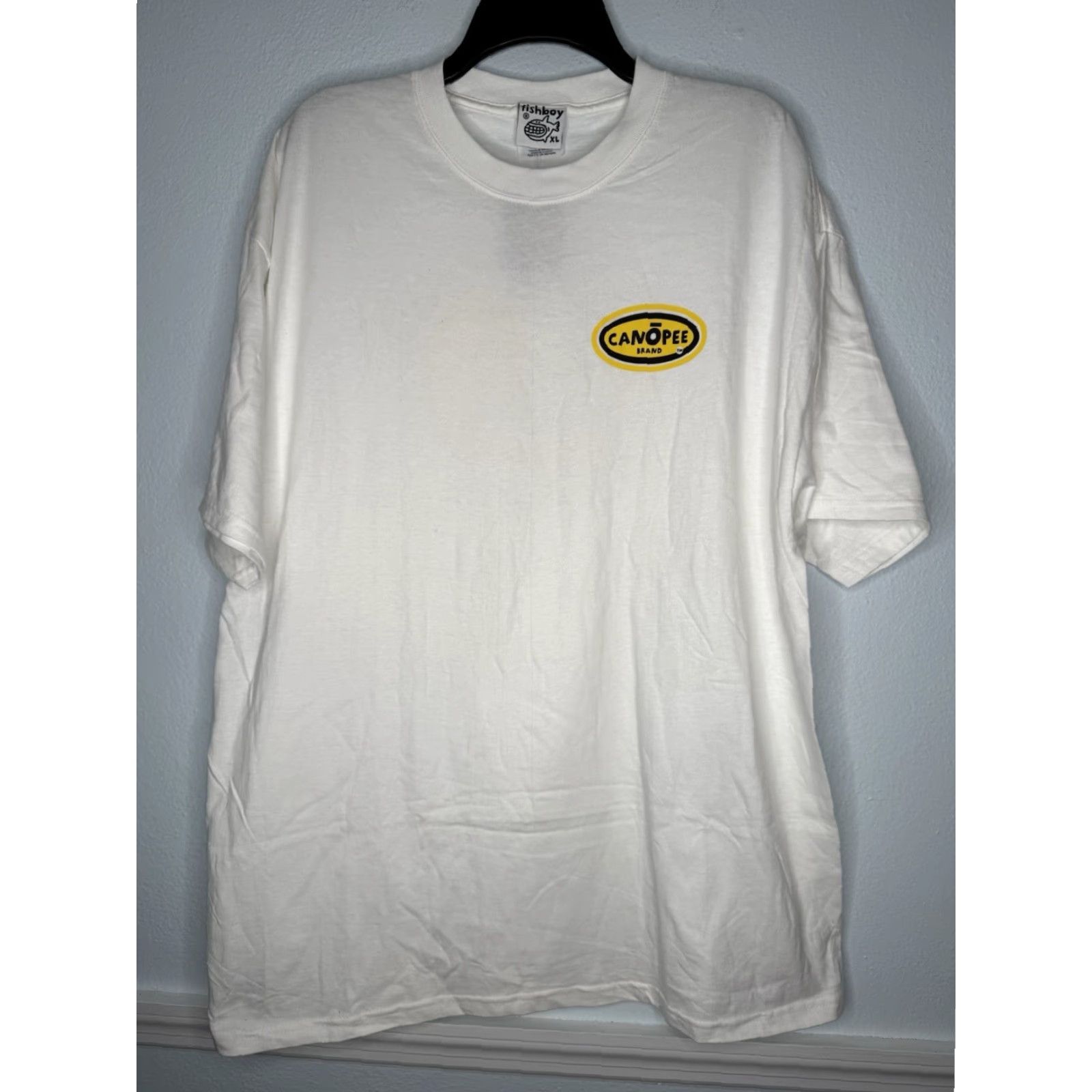 Vintage VINTAGE Fishboy T-Shirt Mens XL White Cotton Round Neck Short Sleeve Funny Can Of Pee Joke Florida Fish Boy Canopee NWT Size US XL / EU 56 / 4 - 2 Thumbnail