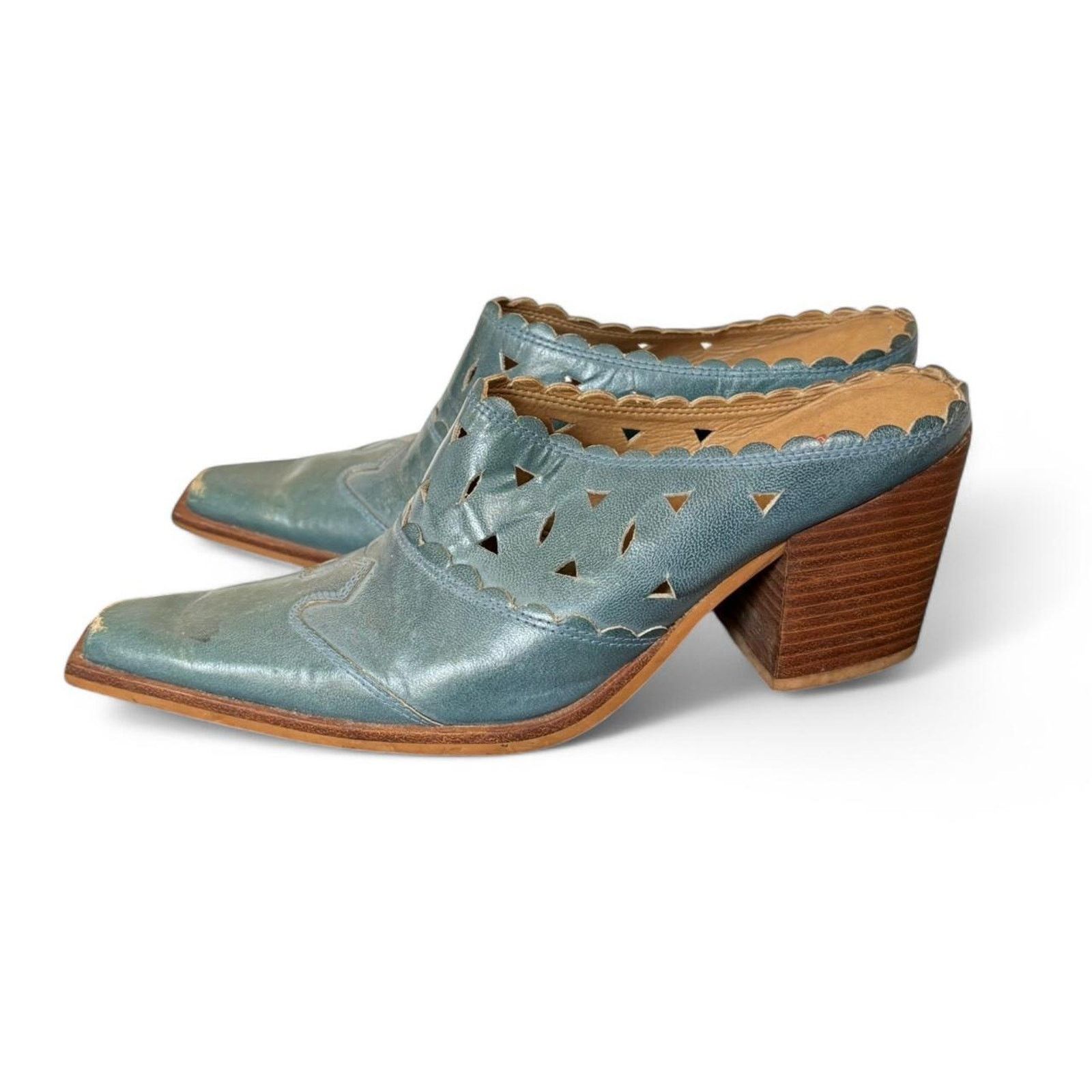 Vintage Vintage Hotkiss 90s Blue Leather Western Mules 5.5 Cowgirl Size US 5.5 / IT 35.5 - 3 Thumbnail