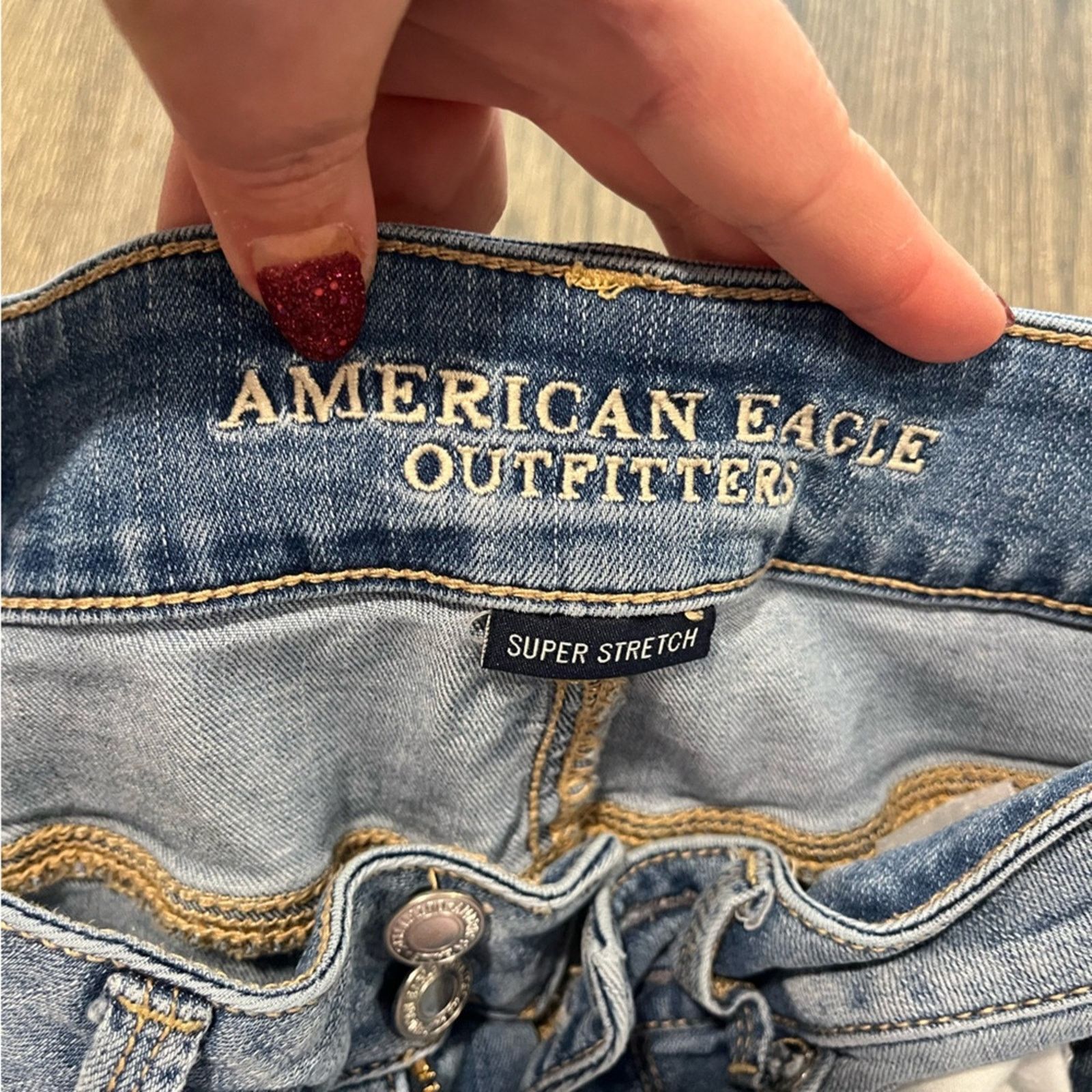 American Eagle Outfitters American Eagle Crop Jeans Ripped Super Stretch Denim Blue 6 Size 28" / US 6 / IT 42 - 7 Thumbnail