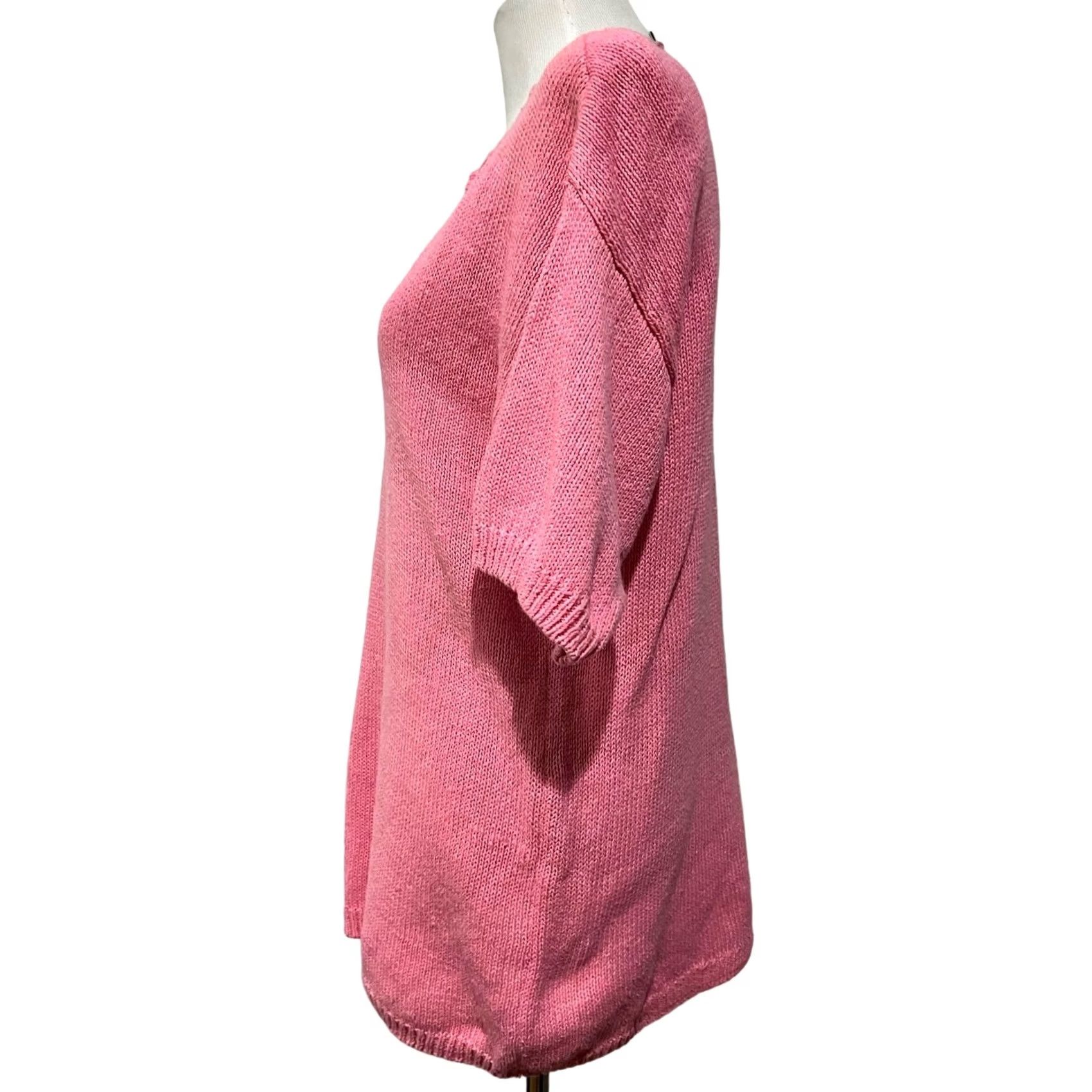 Vintage Chic Vintage Sweater Pink Cotton Floral Neckline V-Neck Shoulder Pads 80s 90s Womens Large Pullover Size L / US 10 / IT 46 - 4 Thumbnail