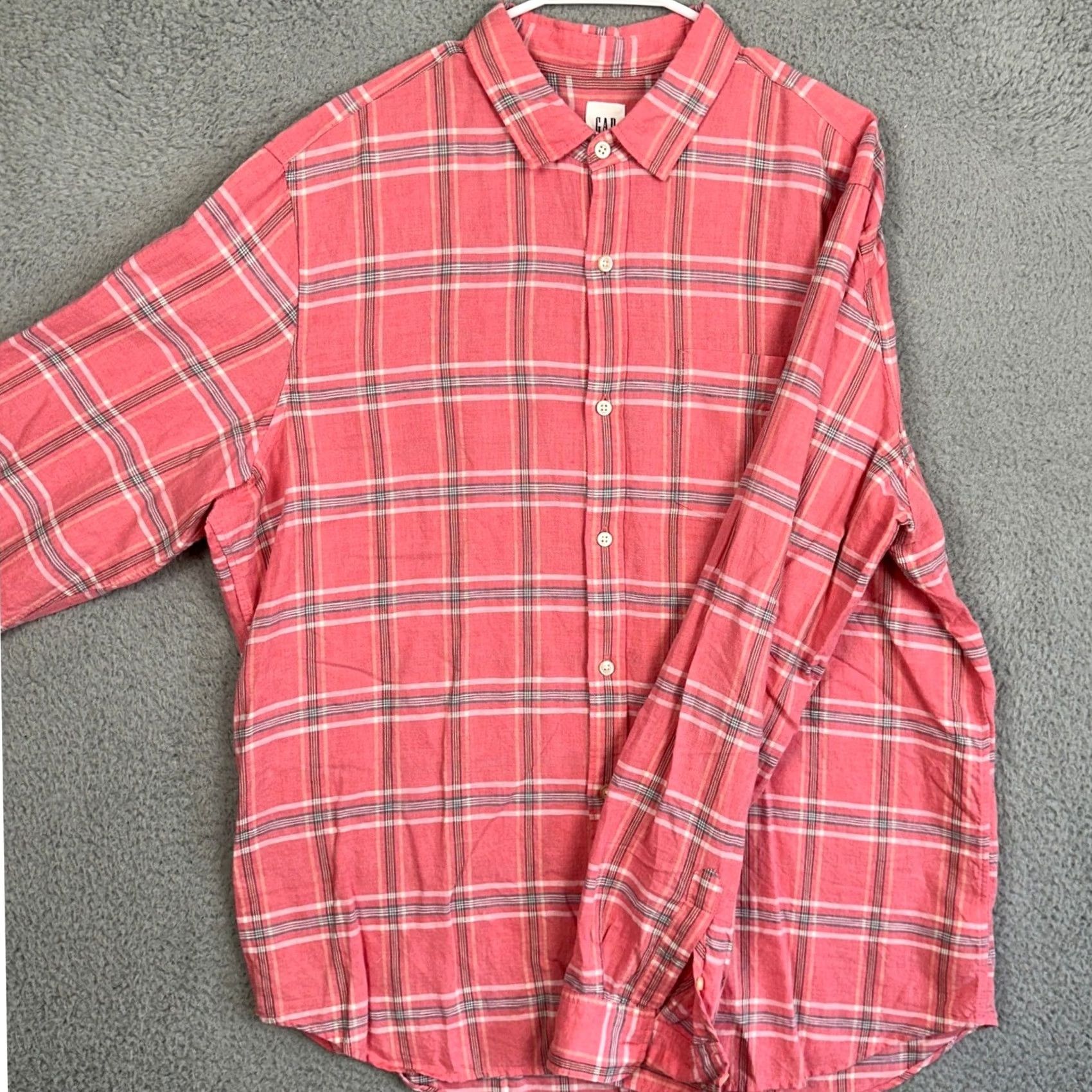 Gap GAP Shirt Mens XL Pink Blue Linen Blend Button Up Plaid Casual Long Sleeve EUC Size US XL / EU 56 / 4 - 2 Thumbnail