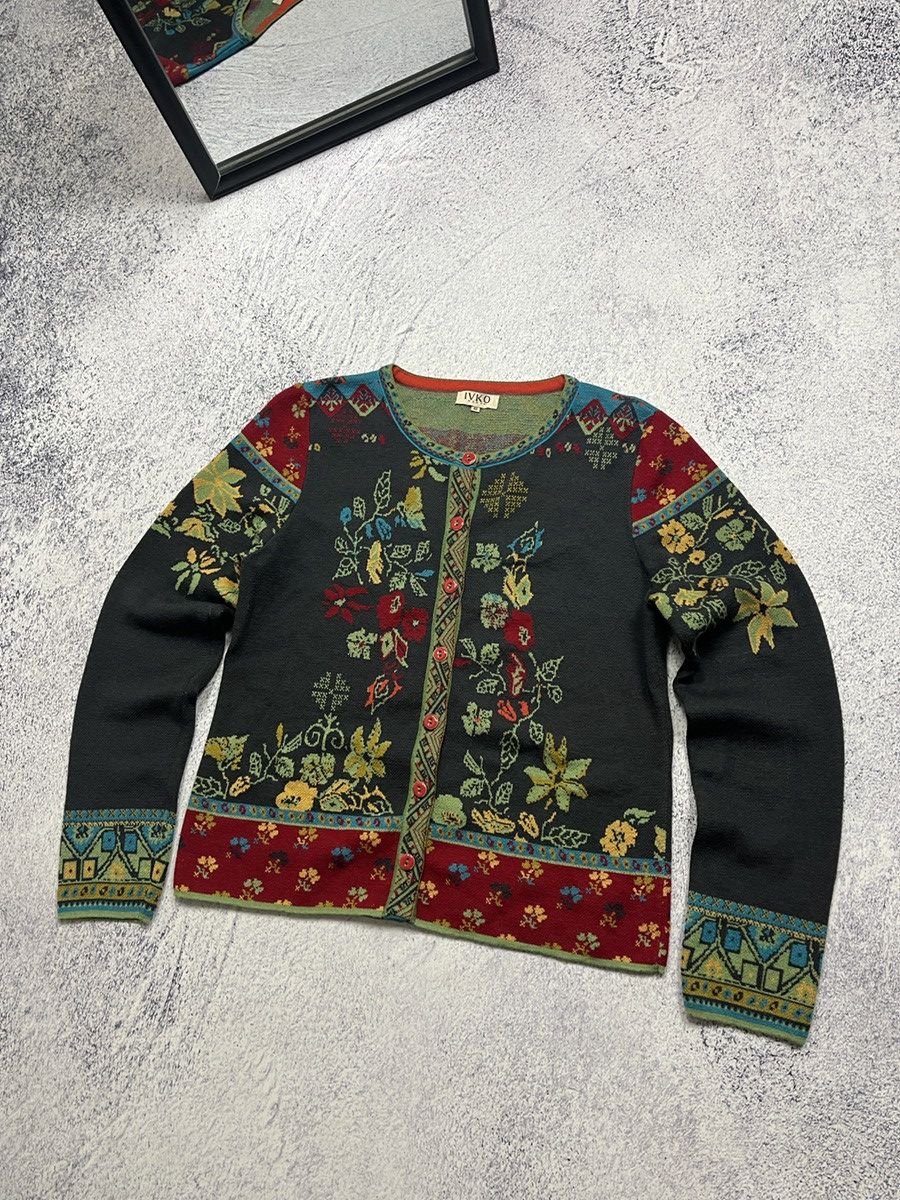 Japanese Brand IVKO Geometric Pattern Flowers Motif Women’s Cardigan Size S / US 4 / IT 40 - 2 Thumbnail
