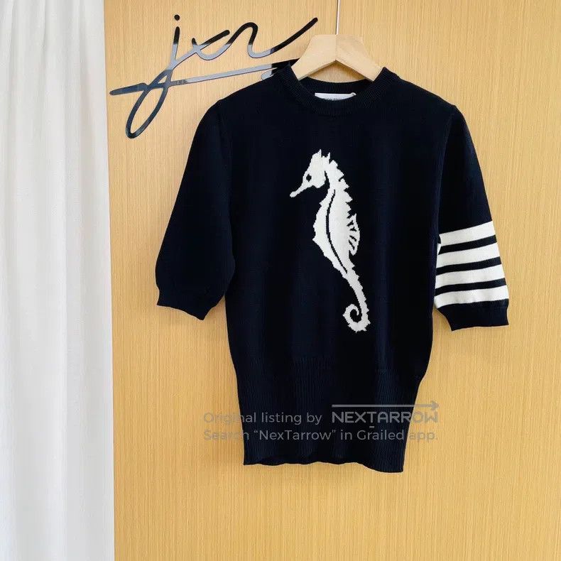 Thom Browne Thom Browne Navy Blue Sea Horse Knit Short Sleeve Sweater Size US XS / EU 42 / 0 - 1 Thumbnail