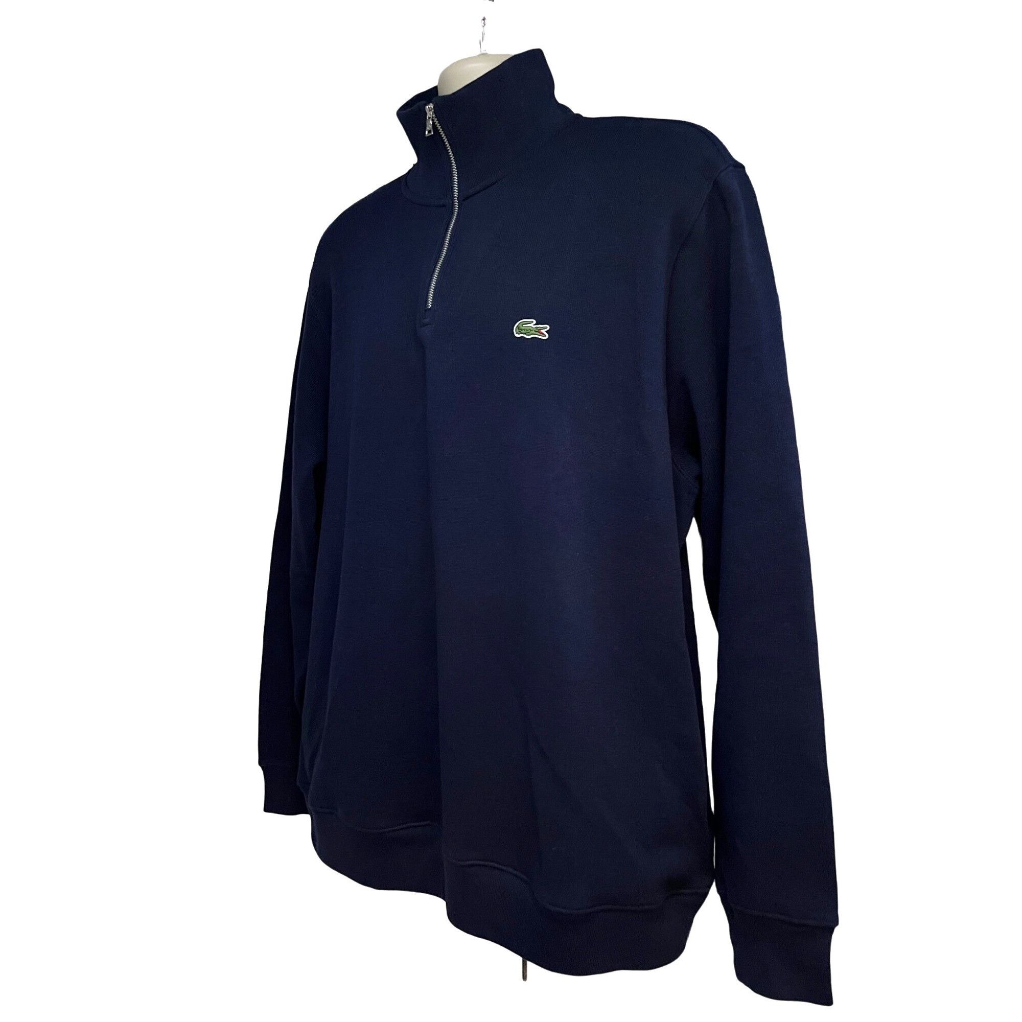 image of Mens Lacoste Navy Blue 1/4 Zip Pullover Sweater 2Xl Stretch