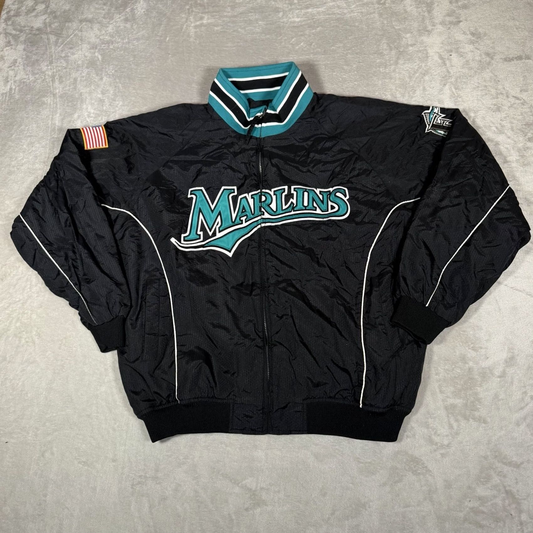 MLB VINTAGE Majestic Florida Marlins Jacket Bomber Mens XXL Black MLB Full Zip Size US XXL / EU 58 / 5 - 2 Thumbnail