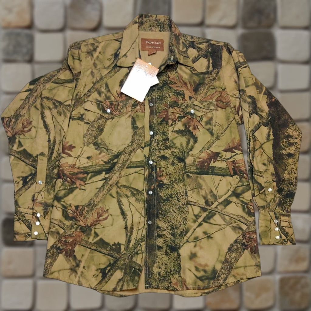 Vintage Forge Shirt Mens Med Camo Brushpopper Western Pearl Snap Hunting Workwear Casual Button-Up Pocketed Outdoors Size US M / EU 48-50 / 2 - 1 Thumbnail