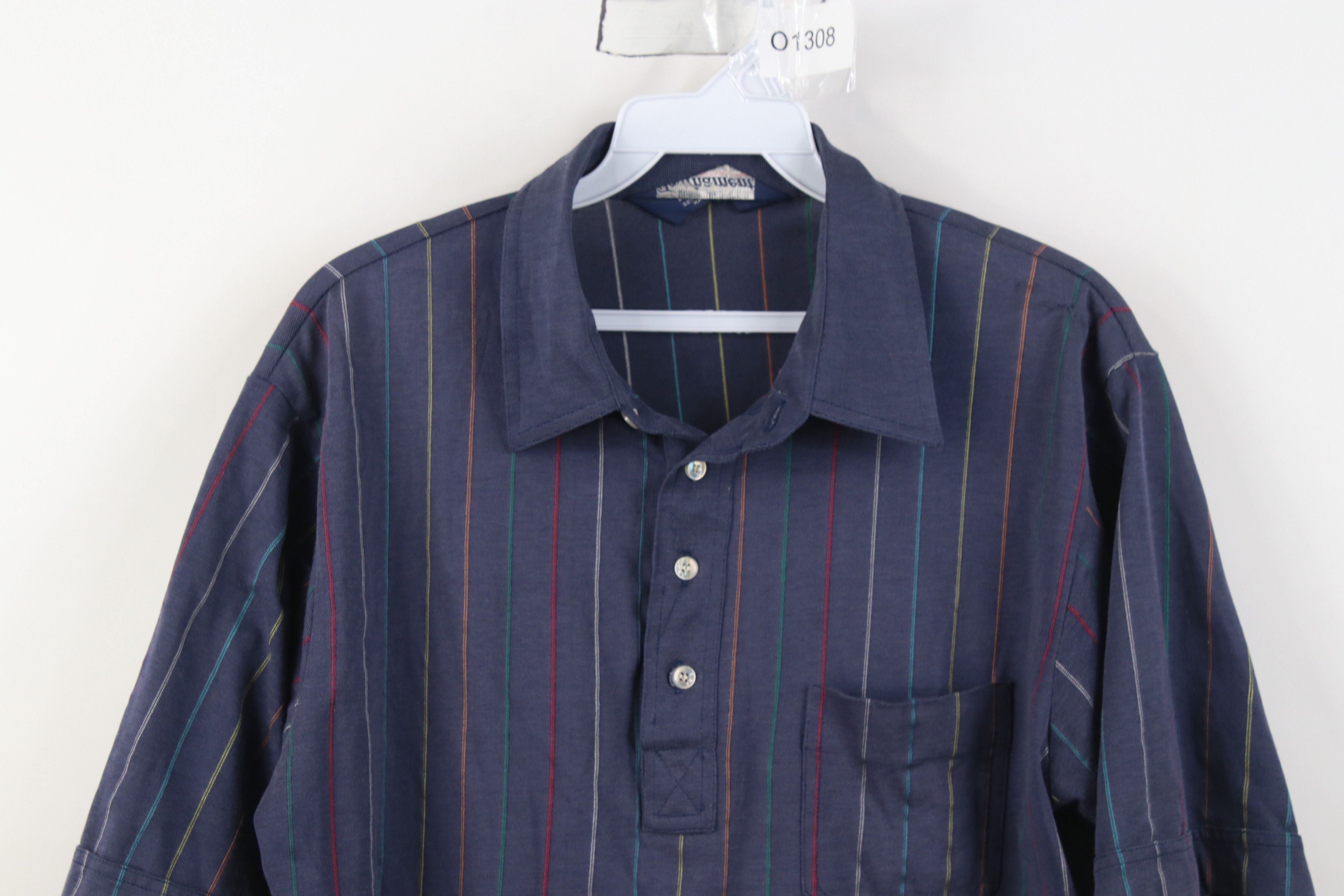 Vintage Vintage 70s 80s Streetwear Thin Rainbow Striped Knit Polo Size US L / EU 52-54 / 3 - 2 Thumbnail