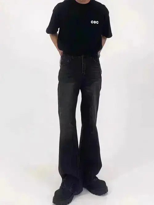 Japanese Brand High street micro flared black washed jeans Size US 32 / EU 48 - 2 Thumbnail