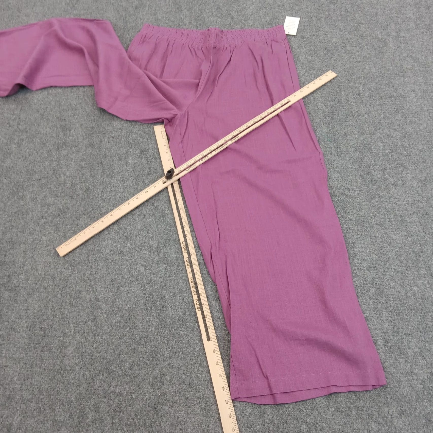 Vintage Eloquii Womens Pants Purple Linen Pull On Elastic Waist Straight Wide Leg Size 18 Size 36" / US 14 / IT 50 - 2 Thumbnail