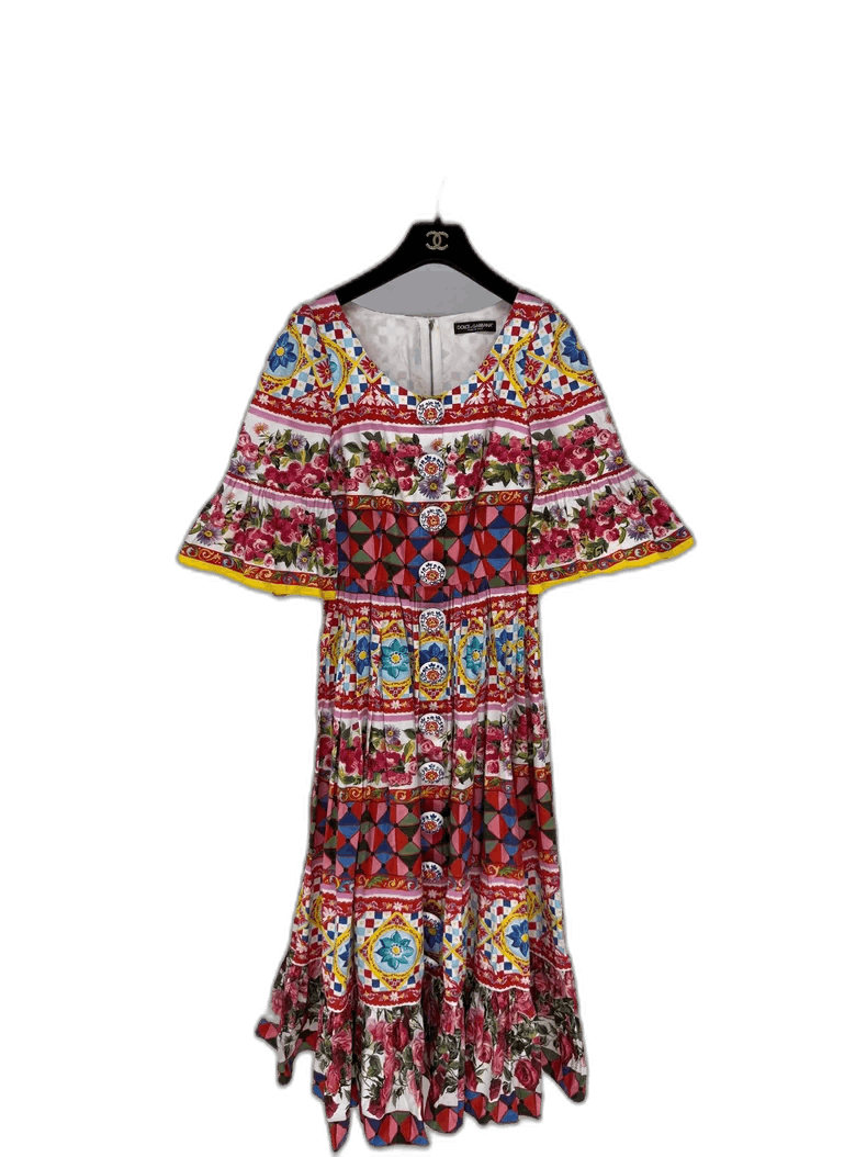 Floral Print Dress with Ceramic Buttons