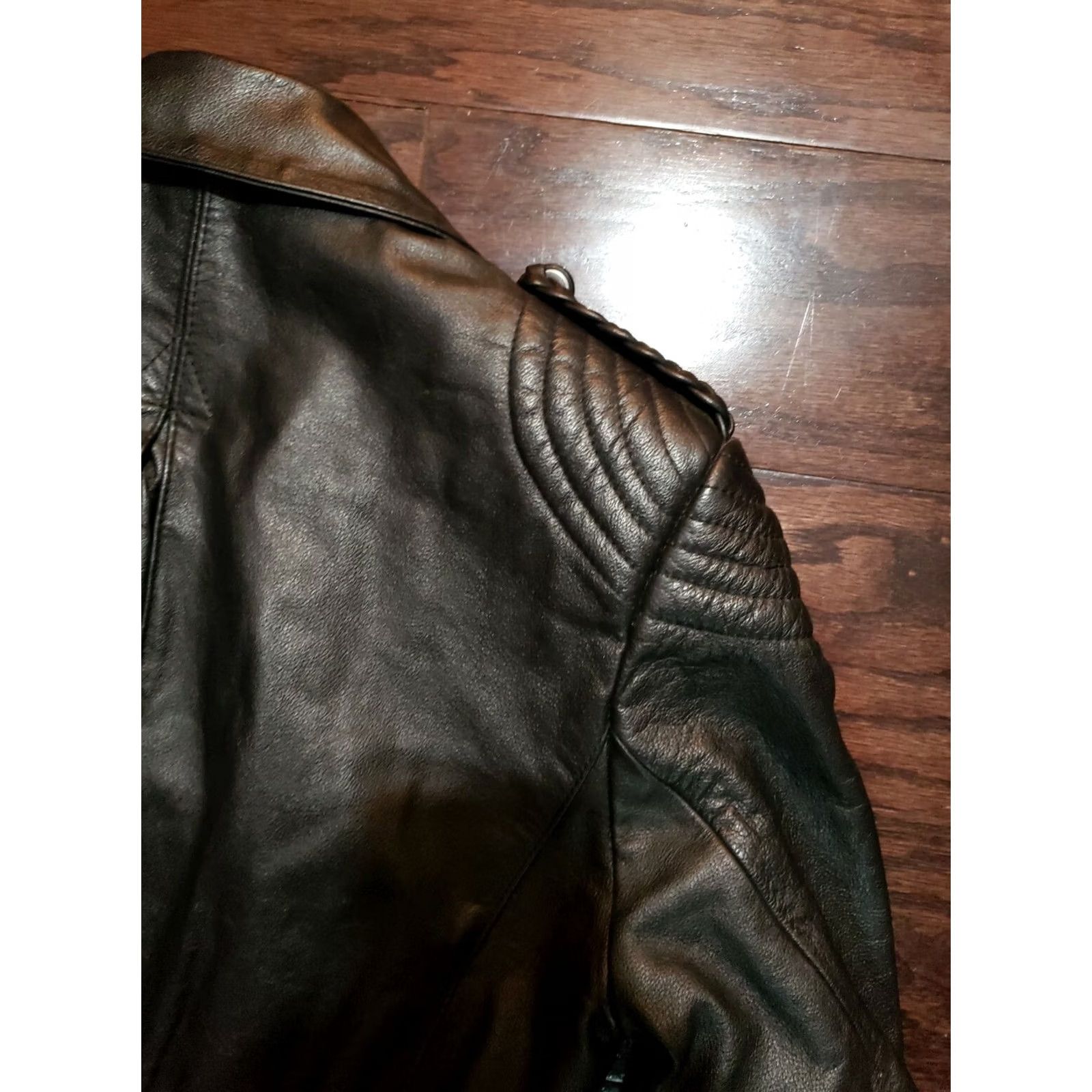 Ben Sherman VINTAGE Bermans Leather Bomber Jacket Women's 12 Black Cafe Racer Motorcycle Style Bomber Jacket Womens Size XL / US 12-14 / IT 48-50 - 8 Thumbnail