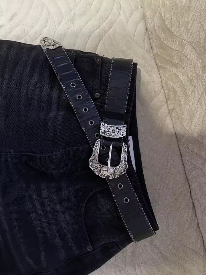 Japanese Brand Vintage style western silver crocodile pu leather belt Size 32 - 1 Thumbnail