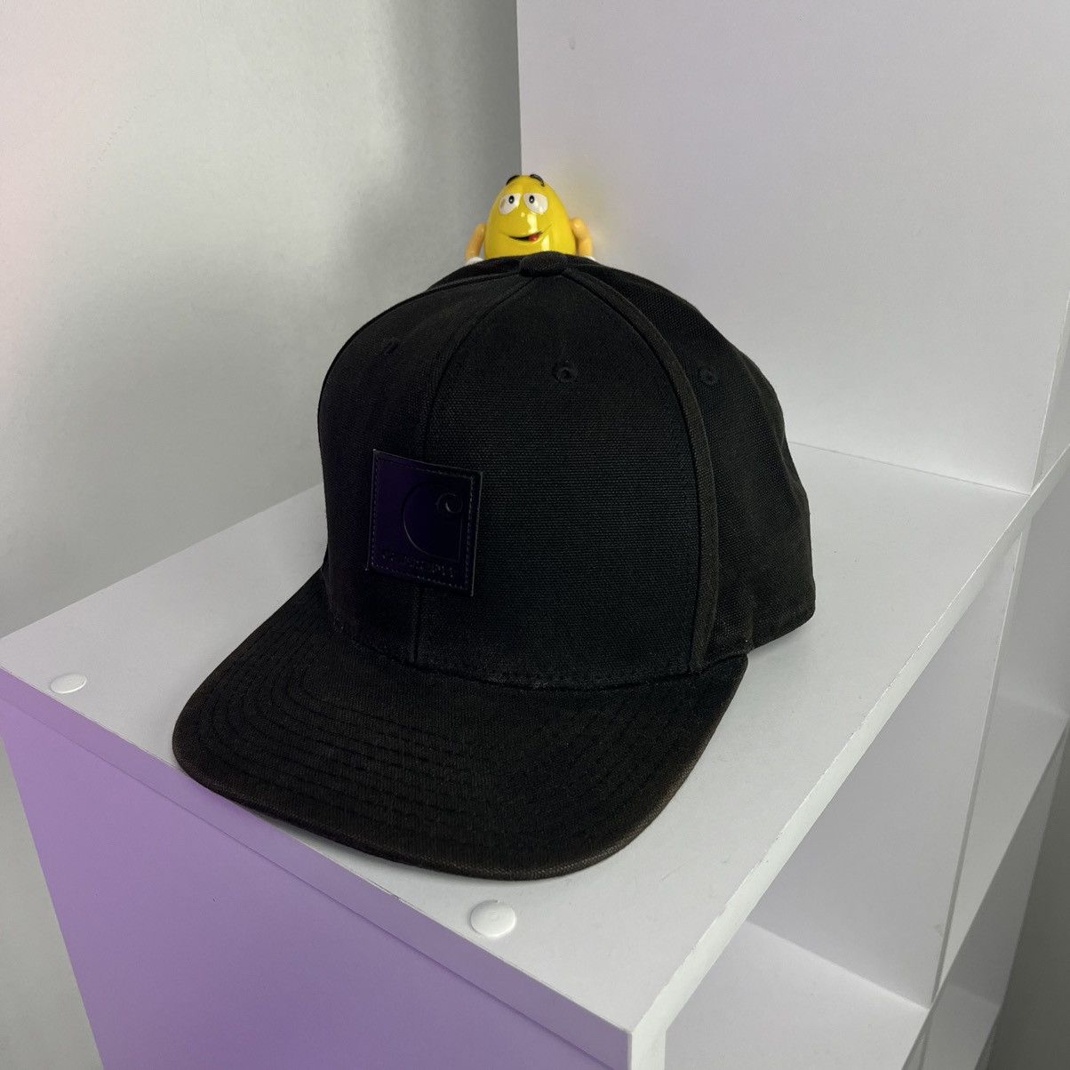 Carhartt × Vintage 🌑Faded🌑 Carhartt 6 Panel Black Leather Logo Cap Size ONE SIZE - 2 Thumbnail