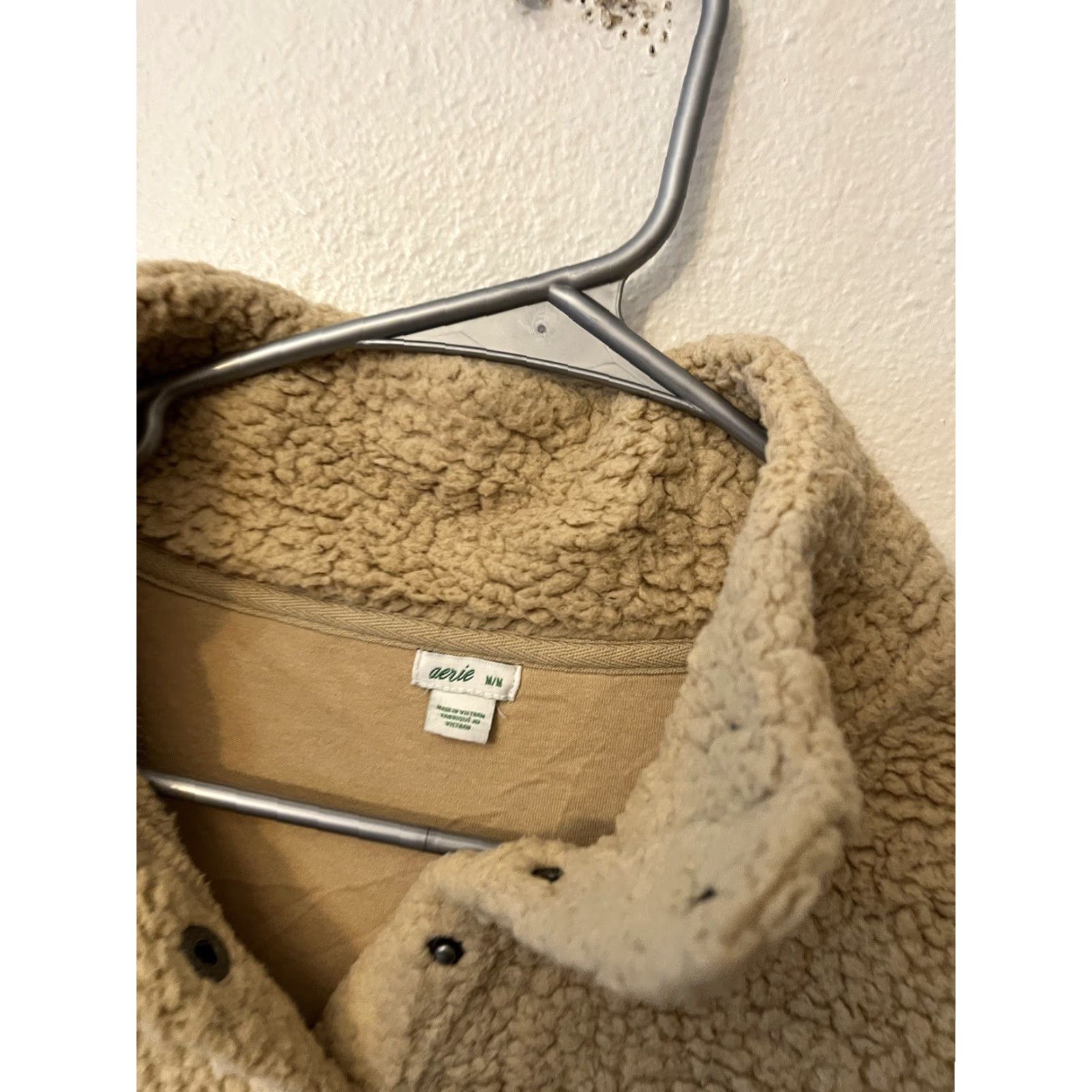 Vintage Aerie Women's M Khaki Brown Sherpa 1/4 Snap Button Fleece Sweatshirt Size M / US 6-8 / IT 42-44 - 2 Thumbnail