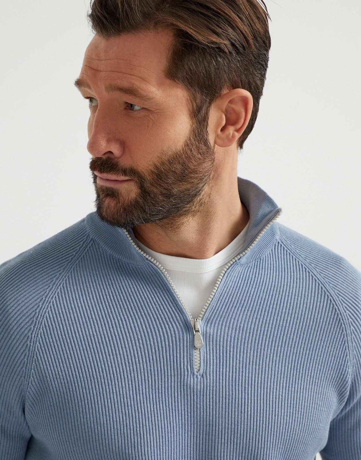 Brunello Cucinelli o1la1rc1a0326 Turtleneck Half-Zip Sweater in Blue Size US XL / EU 56 / 4 - 2 Thumbnail