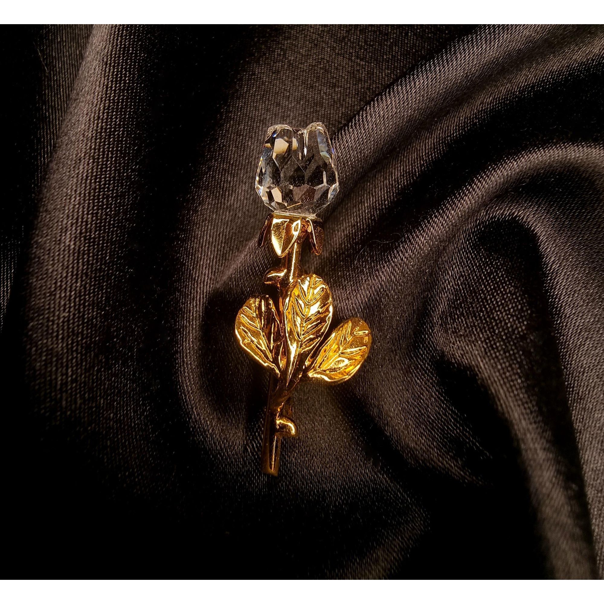 Swarovski Vintage SWAROVSKI Signed Crystal Gold Tone Tulip Rose Flower Size ONE SIZE - 2 Thumbnail