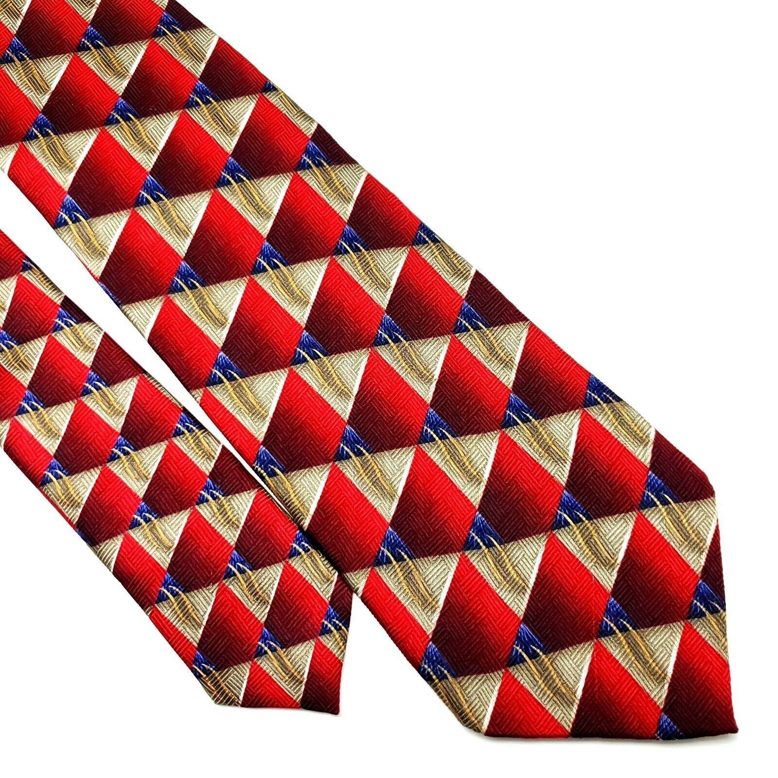 Designer JZ Richards Silk Tie Print Red Geometric Wide Hand Made Size ONE SIZE - 1 Thumbnail