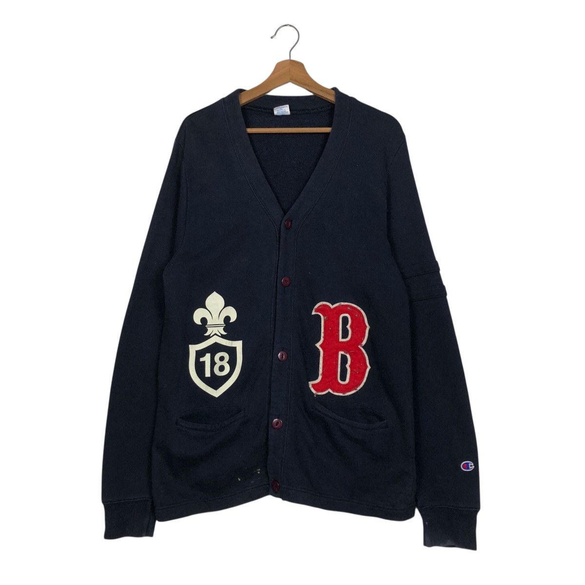 Vintage Champion Collegiate Knit Cardigan Big B Patch Crest Detail Size US L / EU 52-54 / 3 - 2 Thumbnail