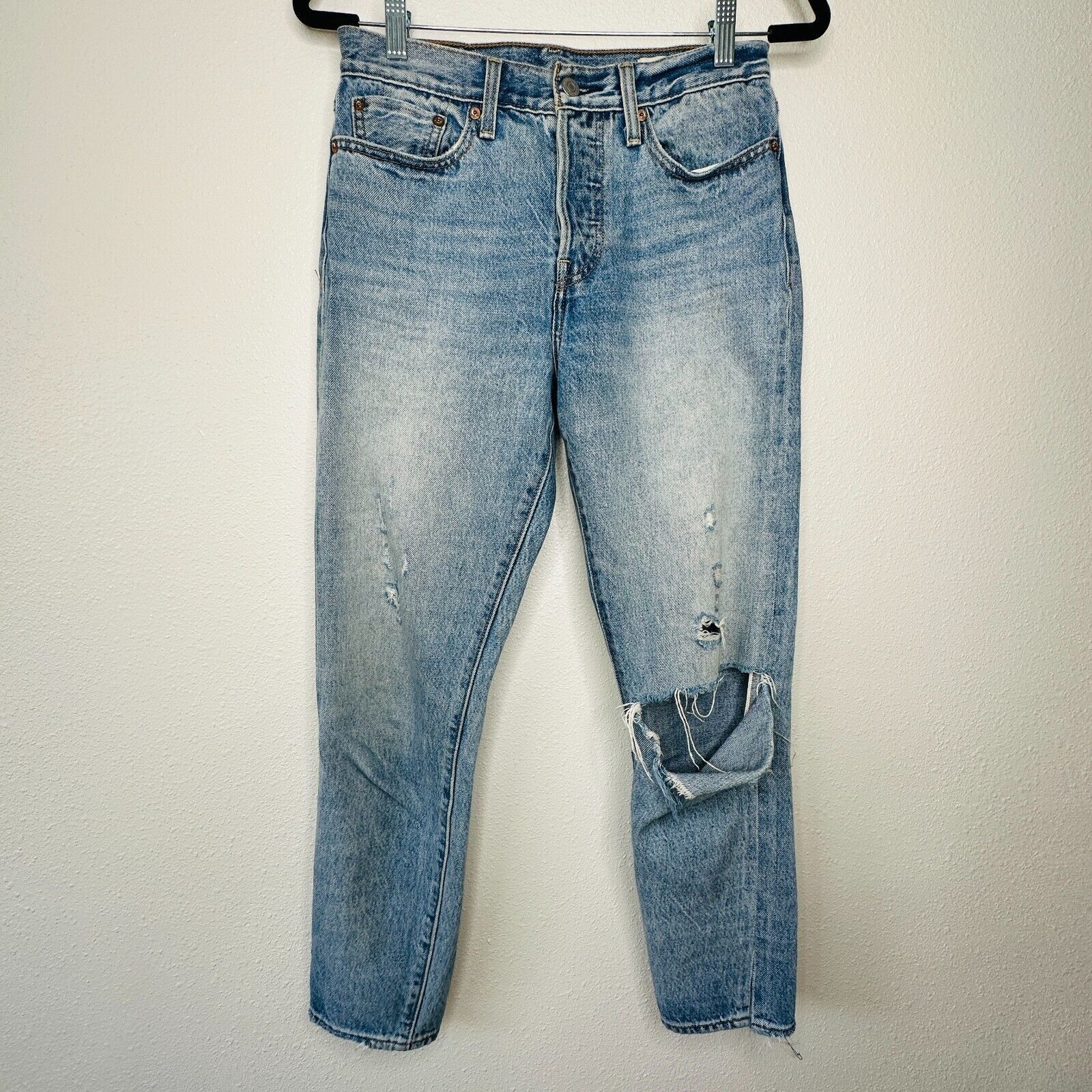 Levis White Oak Cone Denim Button Fly Distress Slim Leg Jean