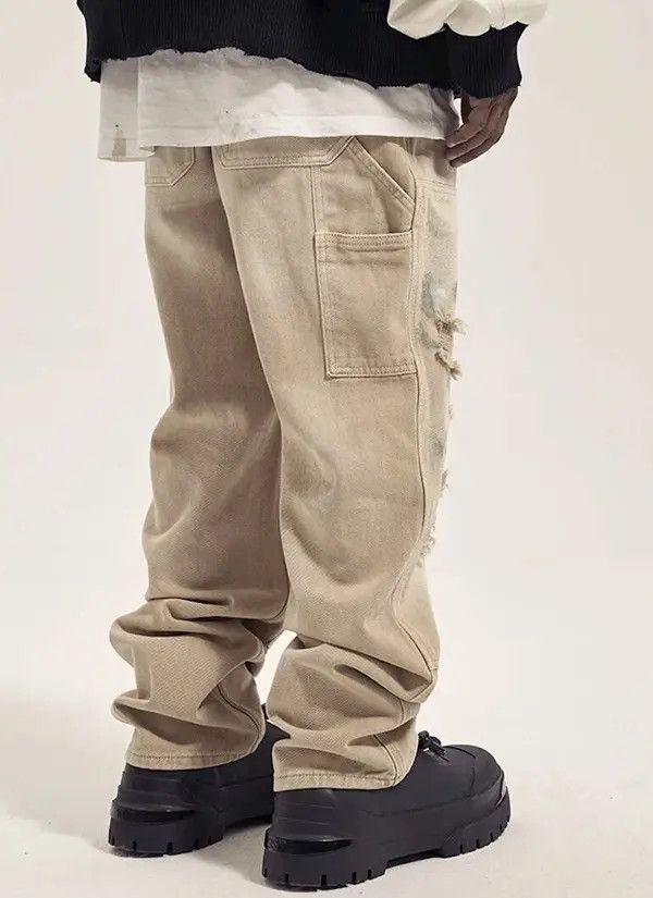 Jean × Vintage Beige Paint Splatter Distressed Denim Jeans y2k Size US 30 / EU 46 - 2 Thumbnail