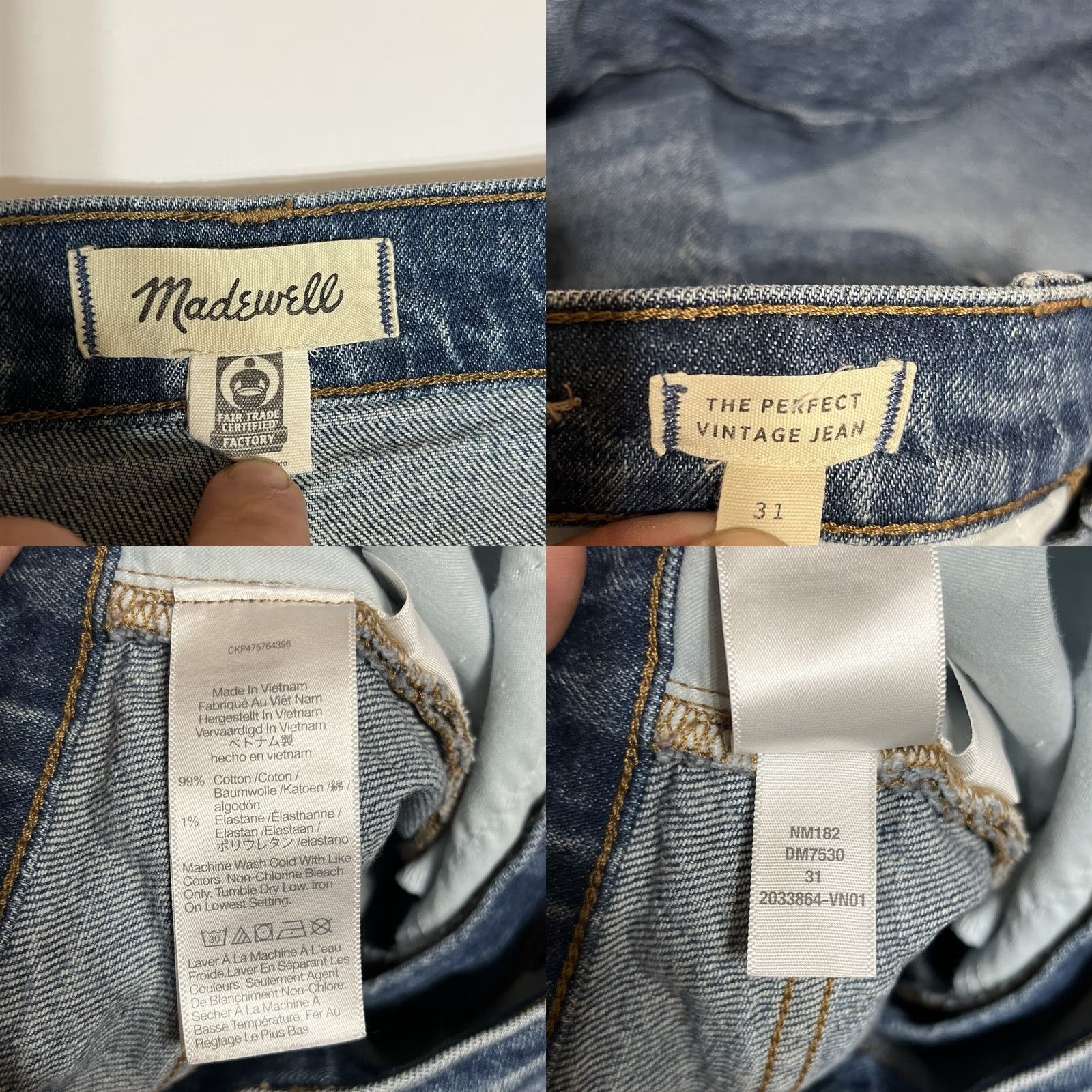 Madewell Madewell The Perfect Vintage Jeans Womens 31 34x28 Blue Denim High Rise Straight Pockets Logo Button Regular Size 24" / US 00 / IT 34 - 8 Thumbnail