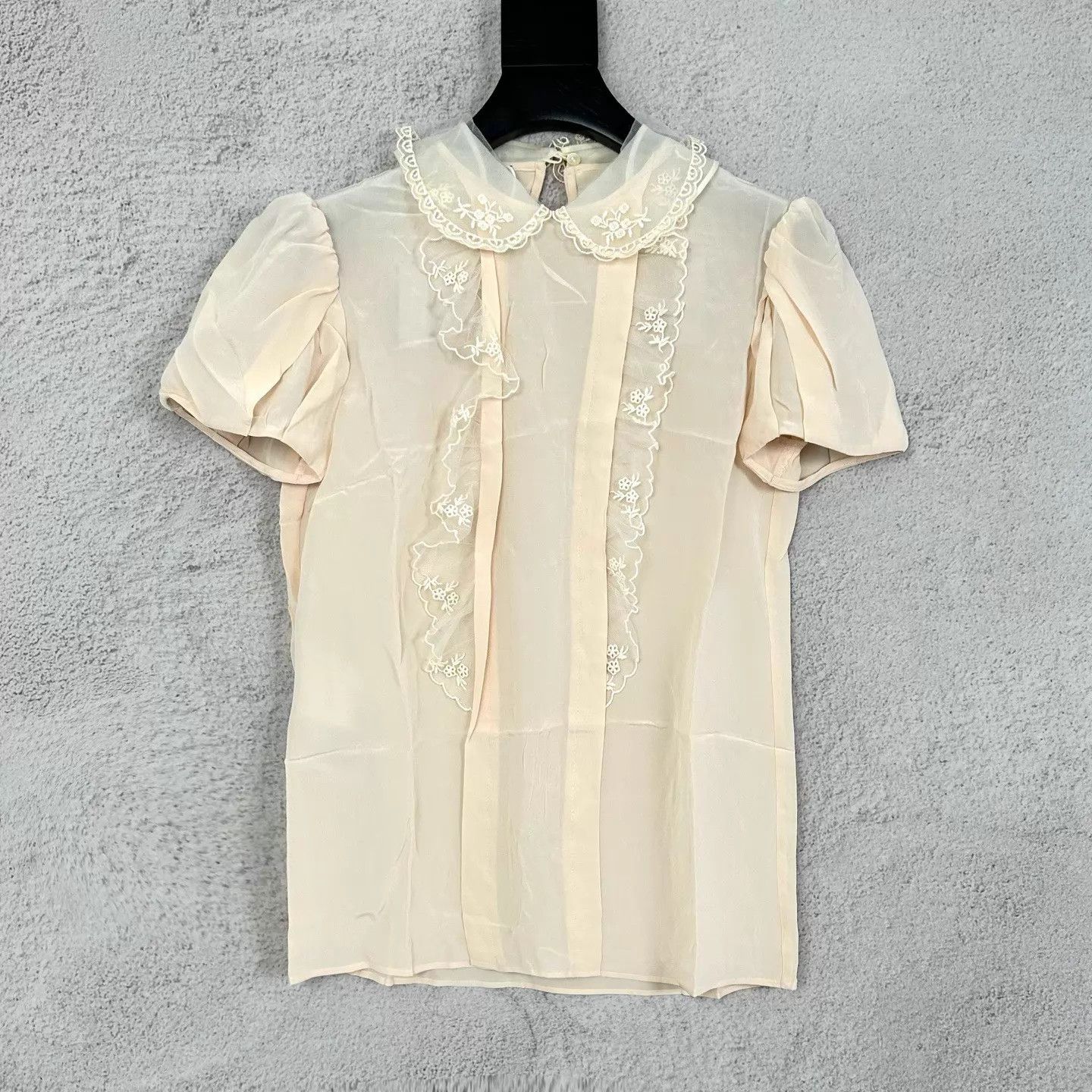 Miu Miu MIU MIU women's short sleeve lace silk top Size XS / US 0-2 / IT 36-38 - 1 Thumbnail