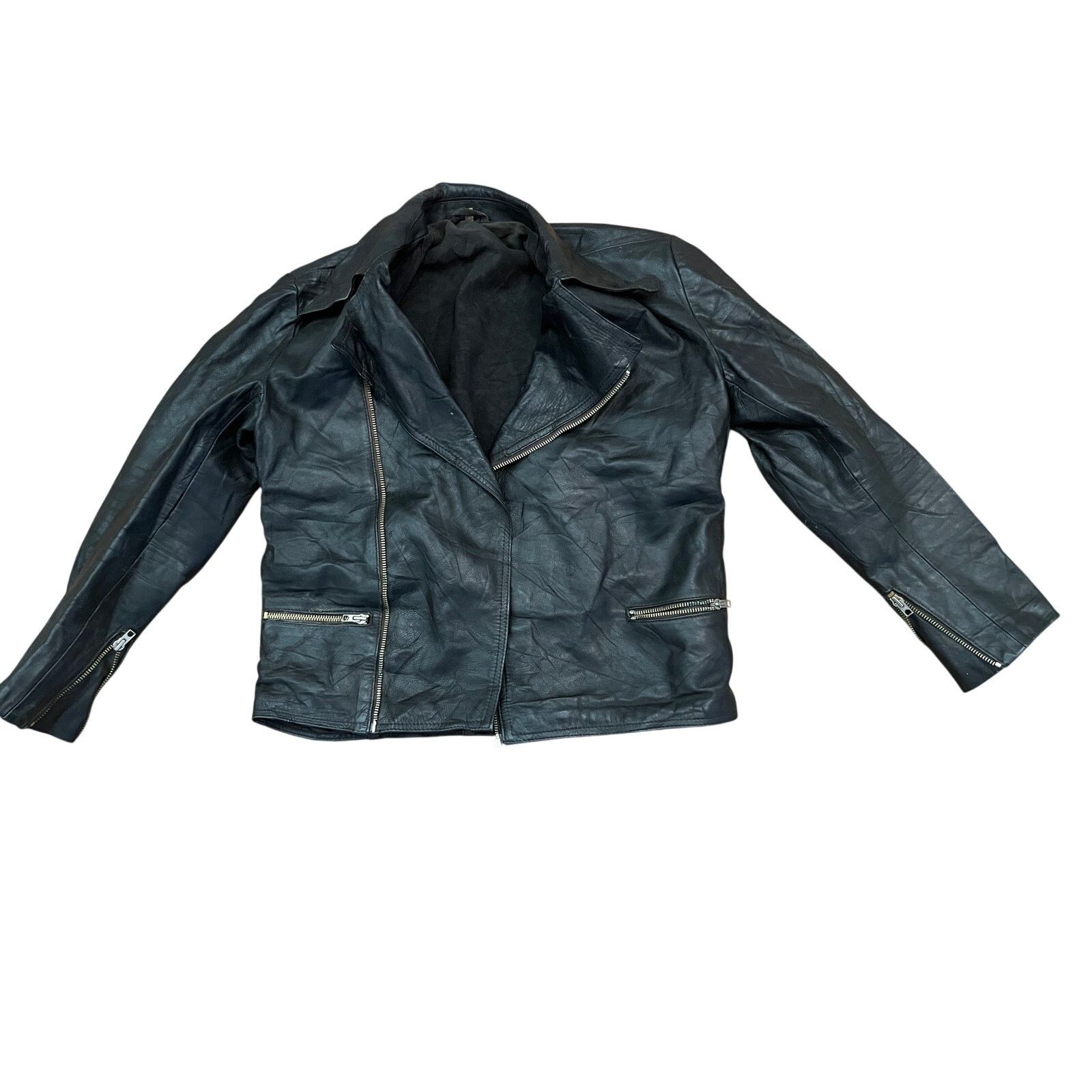 Vintage Vtg 90s Distressed Padded Elbow Leather Biker Jacket Sz 94 Size US L / EU 52-54 / 3 - 1 Thumbnail