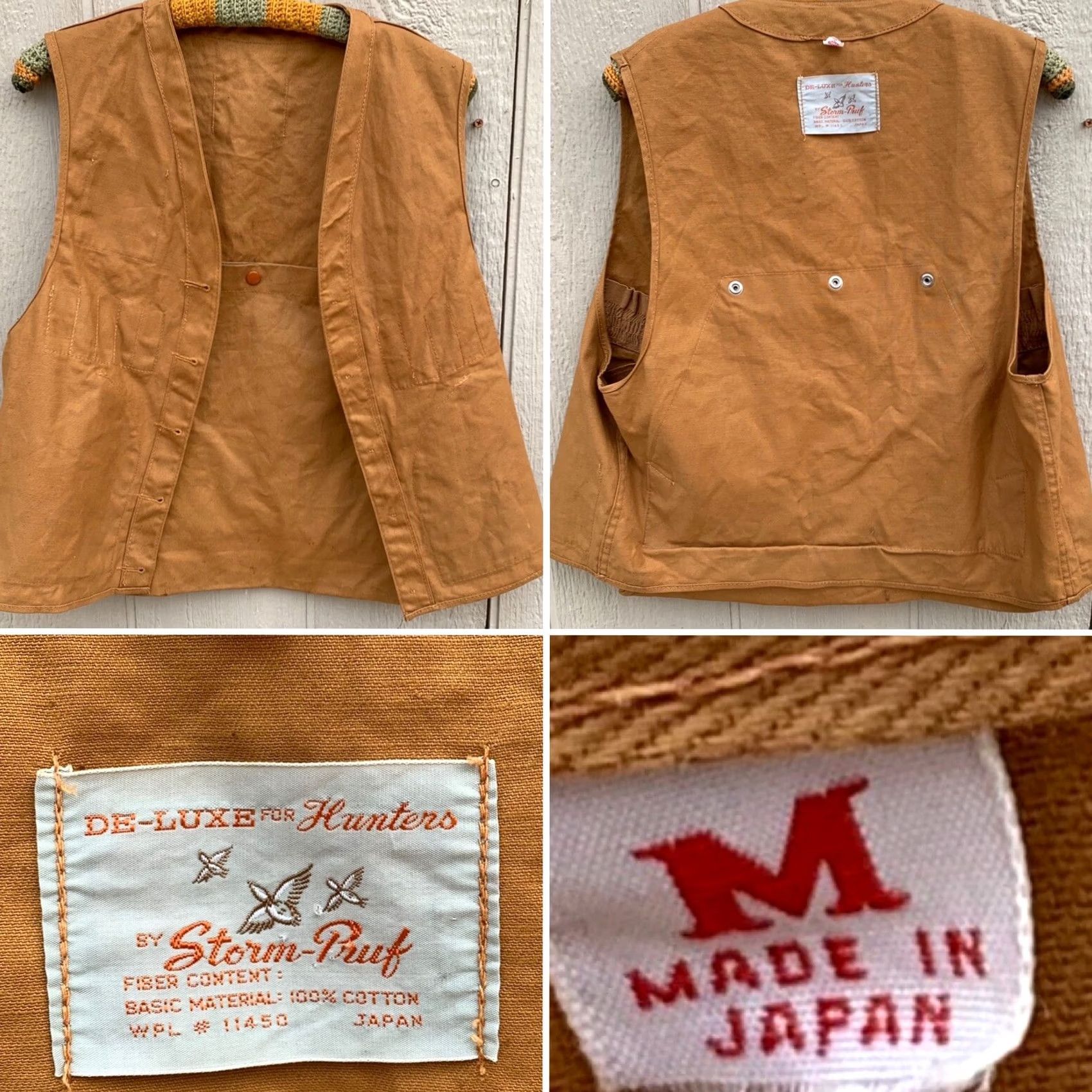 Hunter VINTAGE DE-LUXE For Hunters By Storm-Pruf Hunting Vest WPL # 11450 Japan M Brown 100% Cotton Mens Size US M / EU 48-50 / 2 - 6 Thumbnail