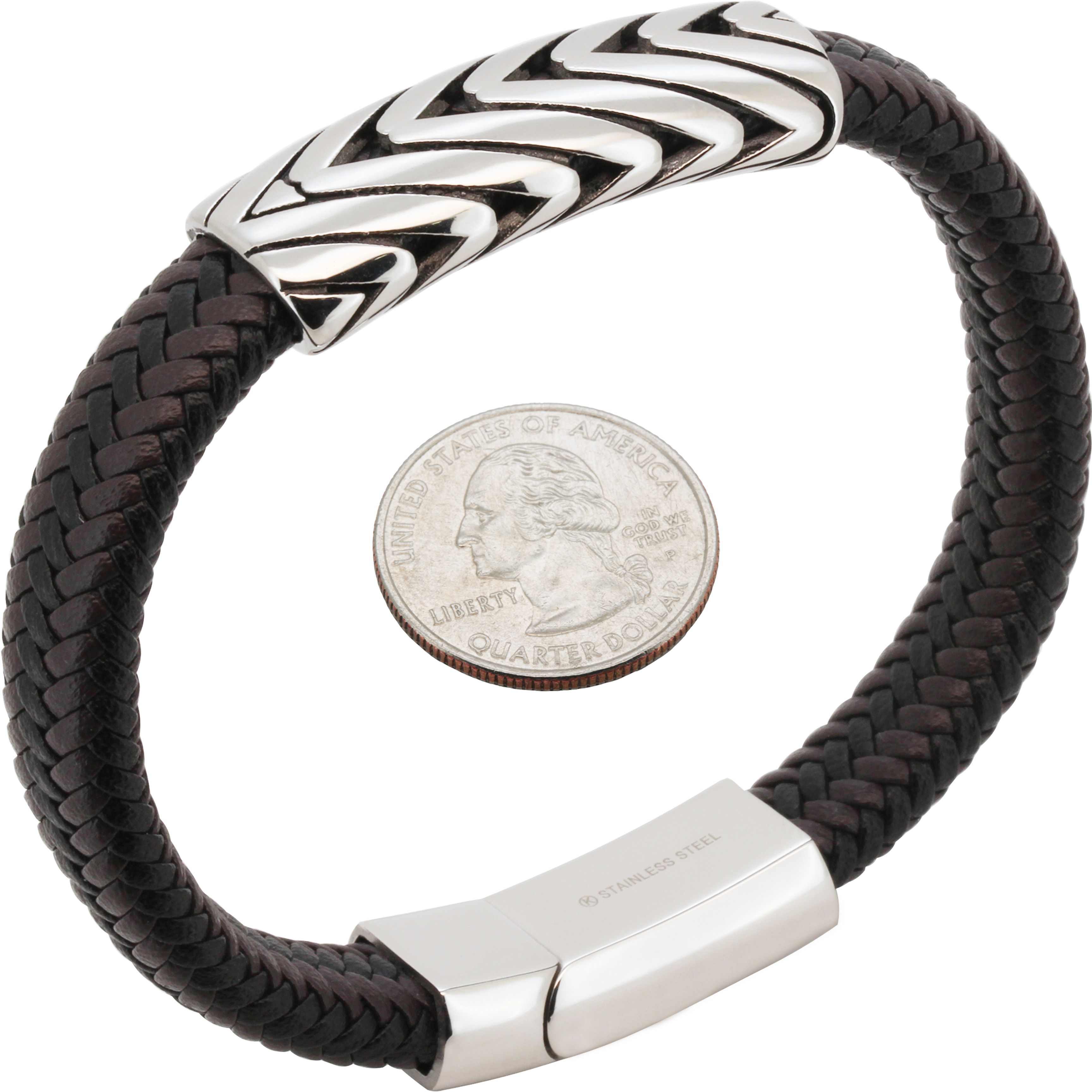 Other 316L Stainless Steel 15mm Two-Tone Leather Bracelet 8.5” Size ONE SIZE - 1 Preview