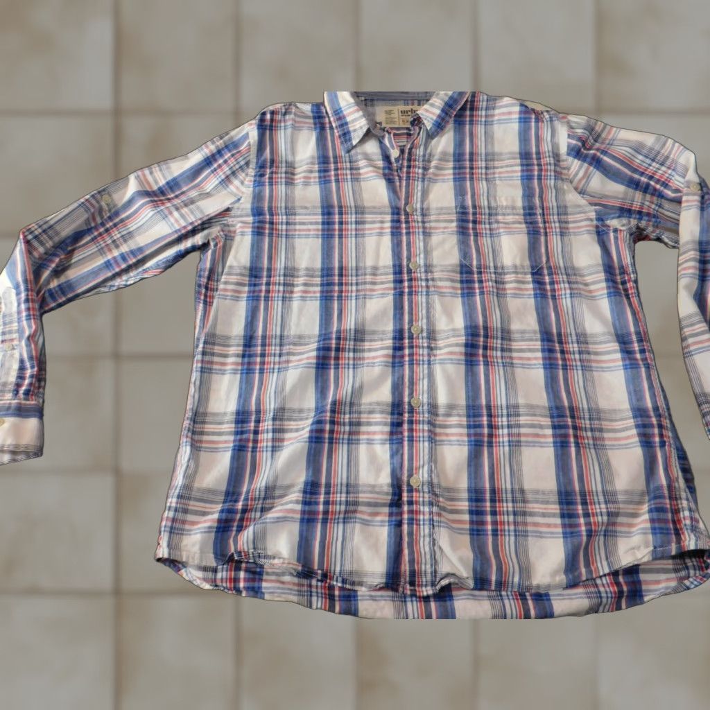 Vintage Urban Pipeline Shirt Mens XL Blue Plaid Button-Down Cotton Polyester Flannel Long Sleeve Vintage No Size US XL / EU 56 / 4 - 1 Thumbnail