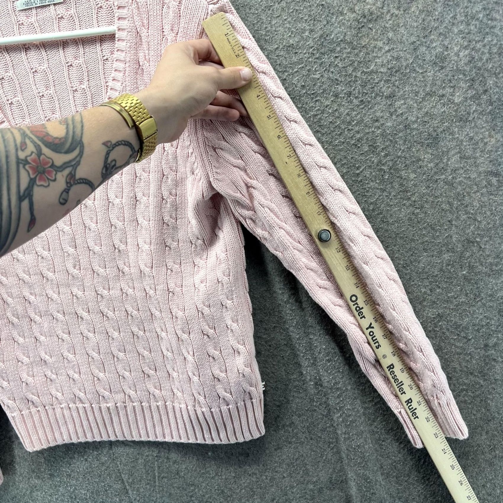 Tommy Hilfiger Tommy Hilfiger Sweater Womens Medium Pink Cable Knit V-Neck Pullover Cotton Size M / US 6-8 / IT 42-44 - 7 Thumbnail