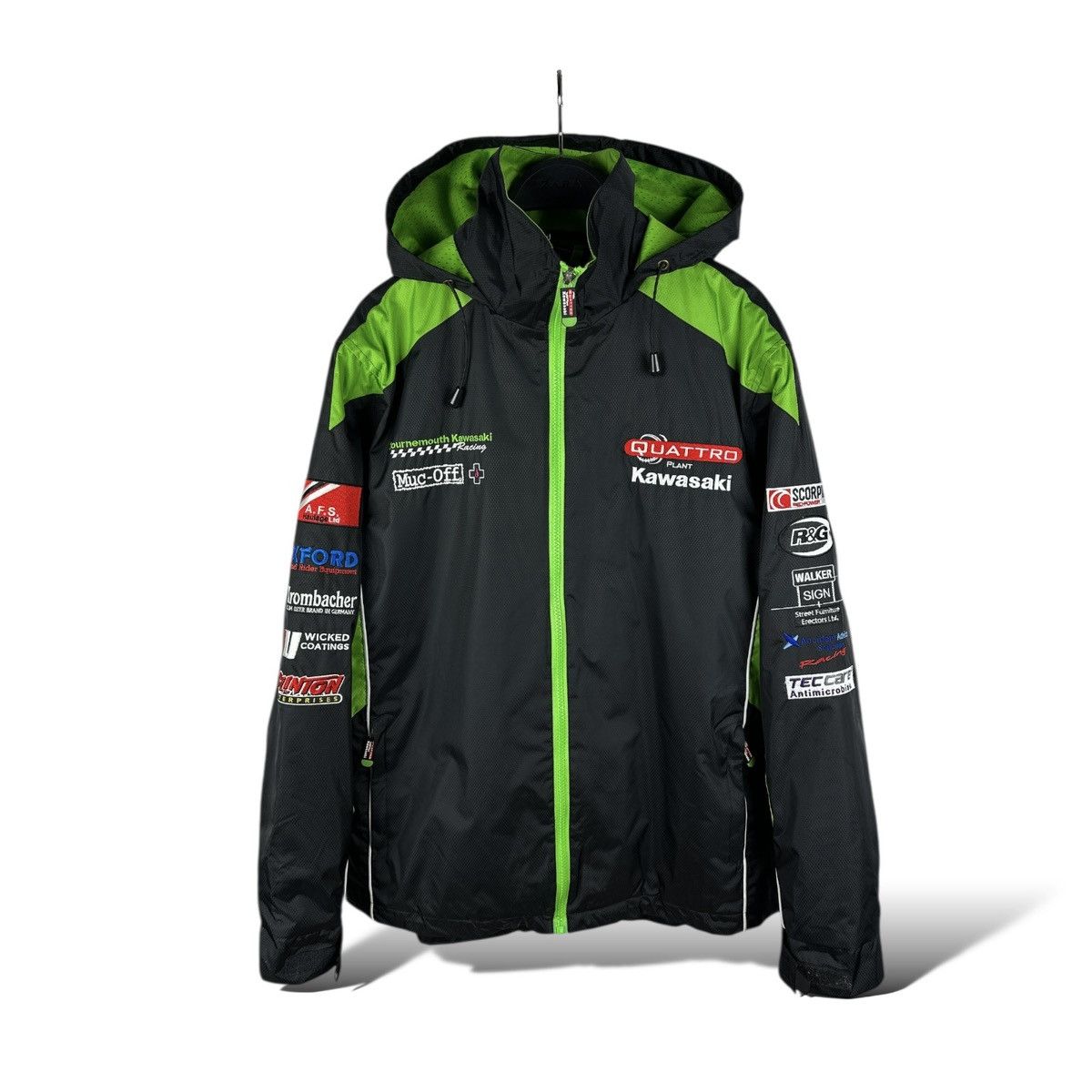 Vintage Kawasaki Quattro Plant Clinton Racing Jacket Full Zip Hooded Size US XS / EU 42 / 0 - 1 Thumbnail