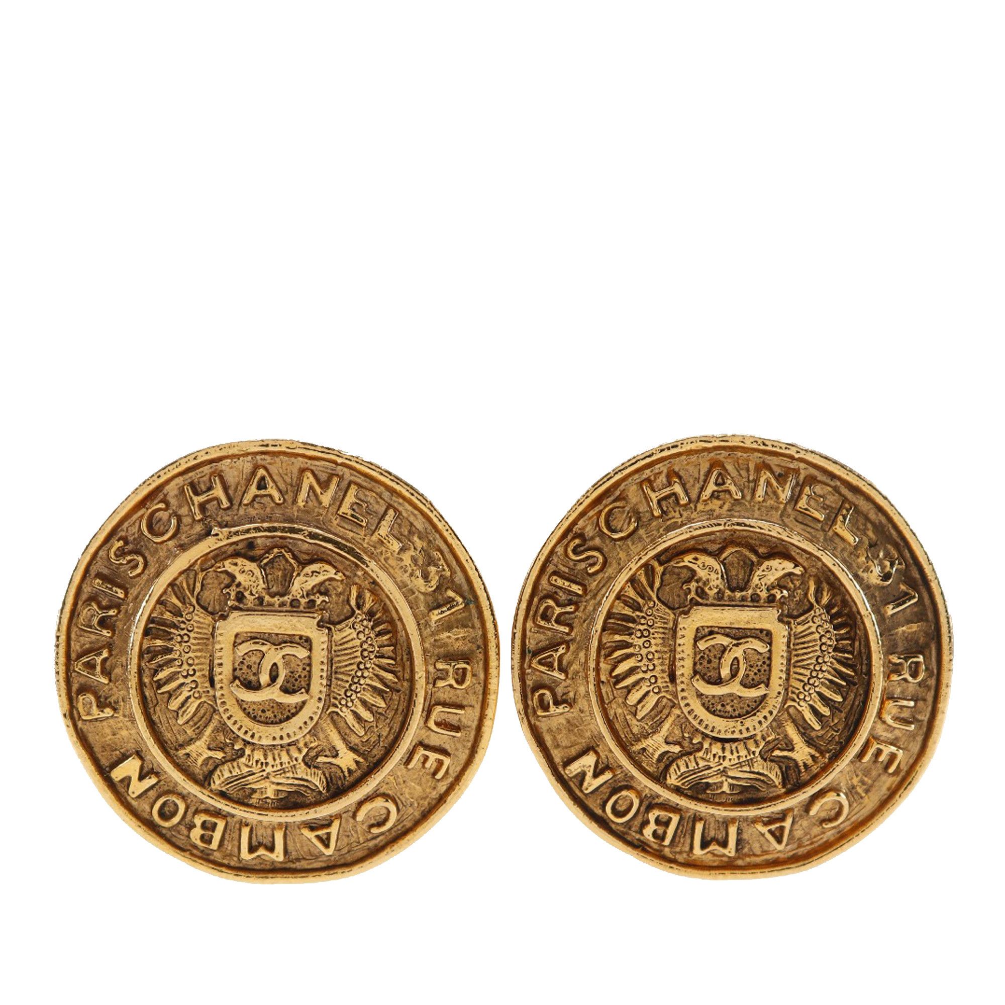 Chanel Chanel Gold Plated Rue Cambon Crest Clip On Earrings Size ONE SIZE - 1 Thumbnail