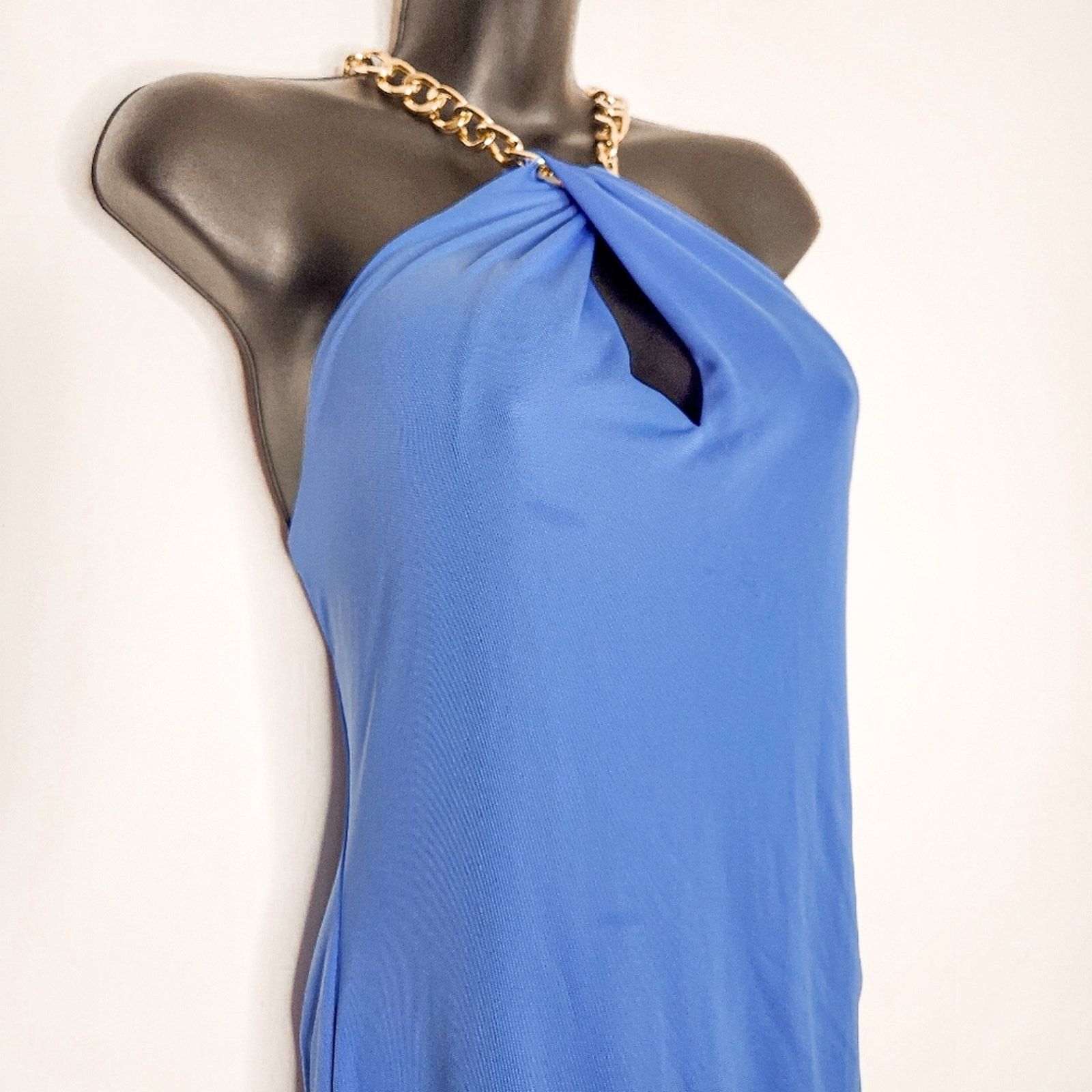 Ralph Lauren Lauren Ralph Lauren LRL Blue Gold Chain Halter Gown Size 10 Size L / US 10 / IT 46 - 5 Thumbnail